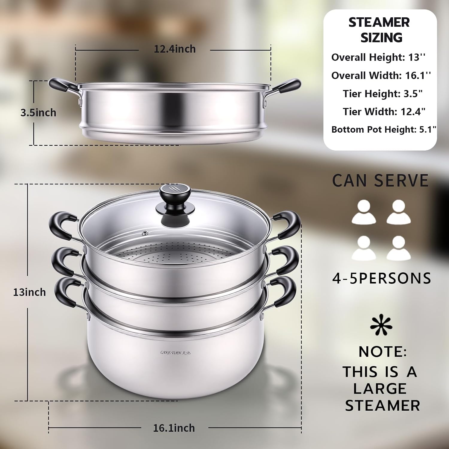 3-Tier 24 Qt Stainless Steel Steamer Pot with Glass Lid – Multi-Layer Stackable Cookware for Tamales