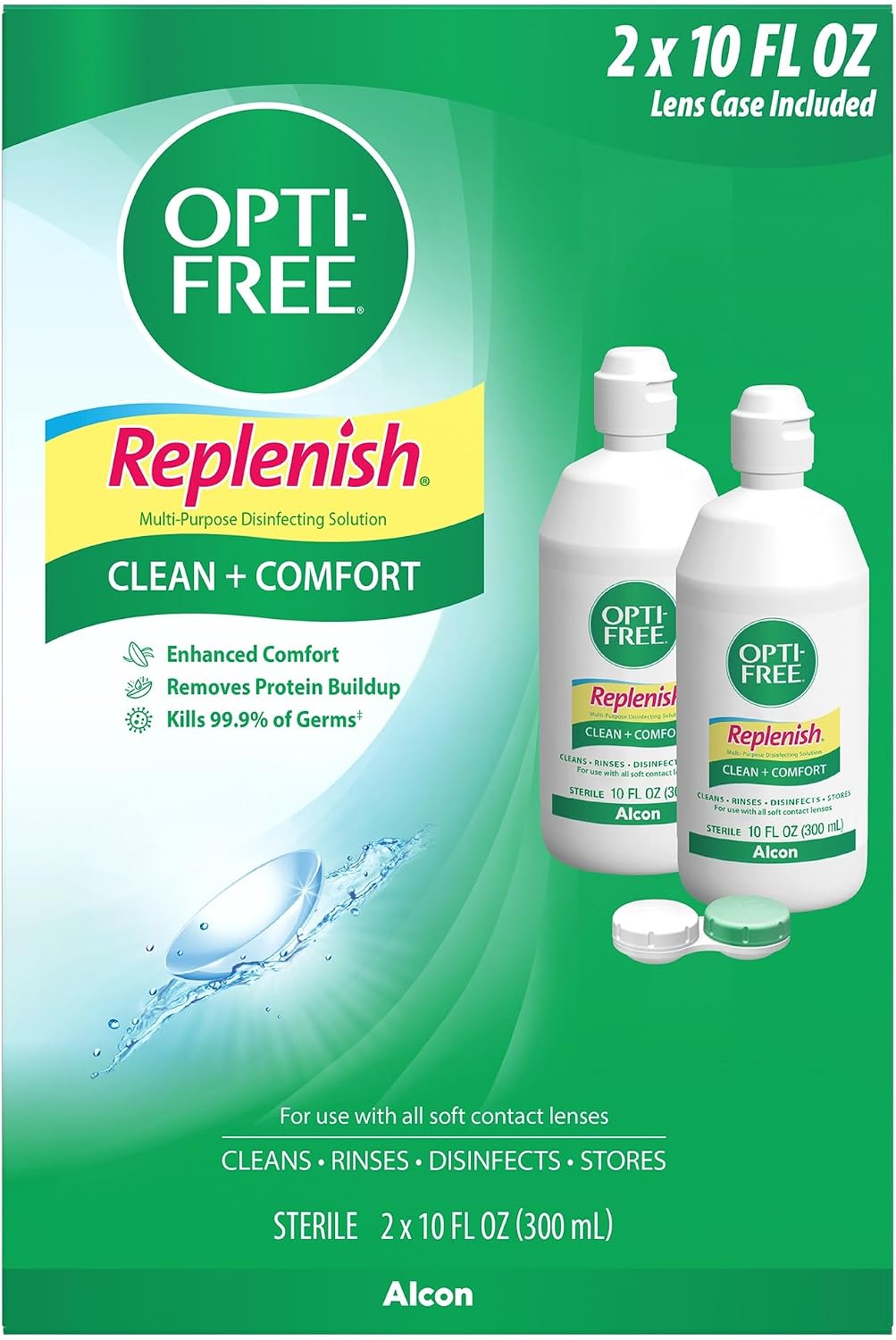 OPTI-FREE Replenish Multi-Purpose Contact Lens Solution, 10 Fl Oz, 2 Pack