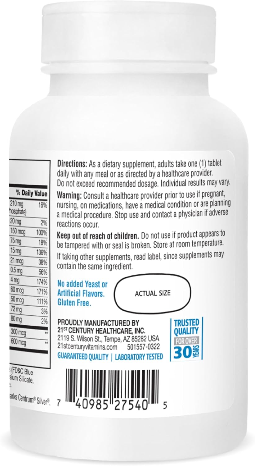 21st Century Sentry Senior Men 50+ Multivitamin Tablets, 100 Count | Complete Daily Multivitamin & Multimineral, Compare VS. Centrum® SILVER Men 50+