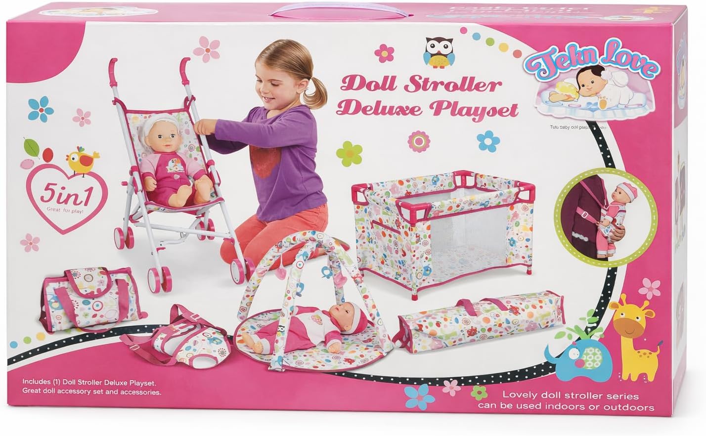 Liberty Imports 5-in-1 Baby Doll Stroller Playset with Doll Included, Foldable Stroller, Playard Playpen, Activity Play Mat, Baby Carrier & Travel Bag