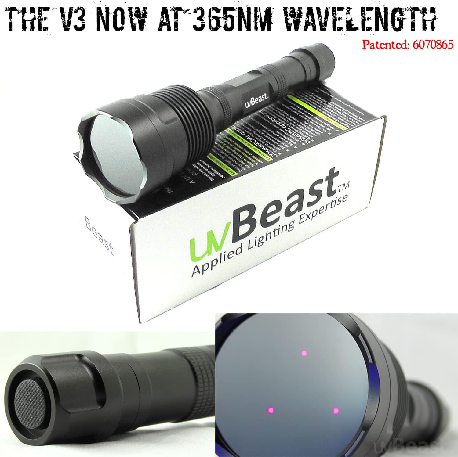 V3 365nm Black Light UV Flashlight, High Power and Long Range | High Definition Ultraviolet, Professional Grade Beam, Commercial Use, USA Stock