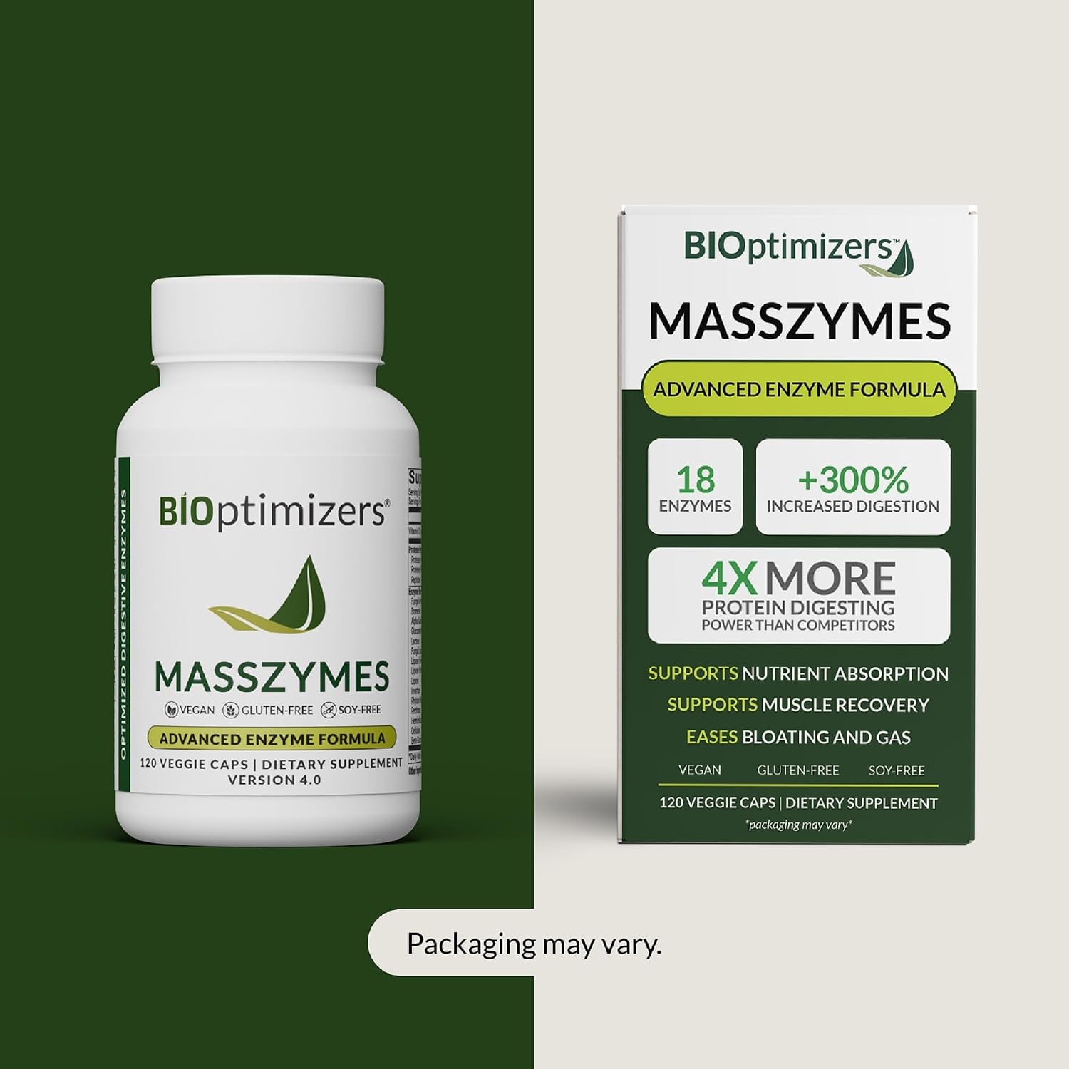 BiOptimizers MassZymes - Complete Digestive Enzymes Supplement for Gut Health - Bloating Relief for Men and Women - Lipase Amylase Bromelain Digestive Enzymes (250 Capsules)