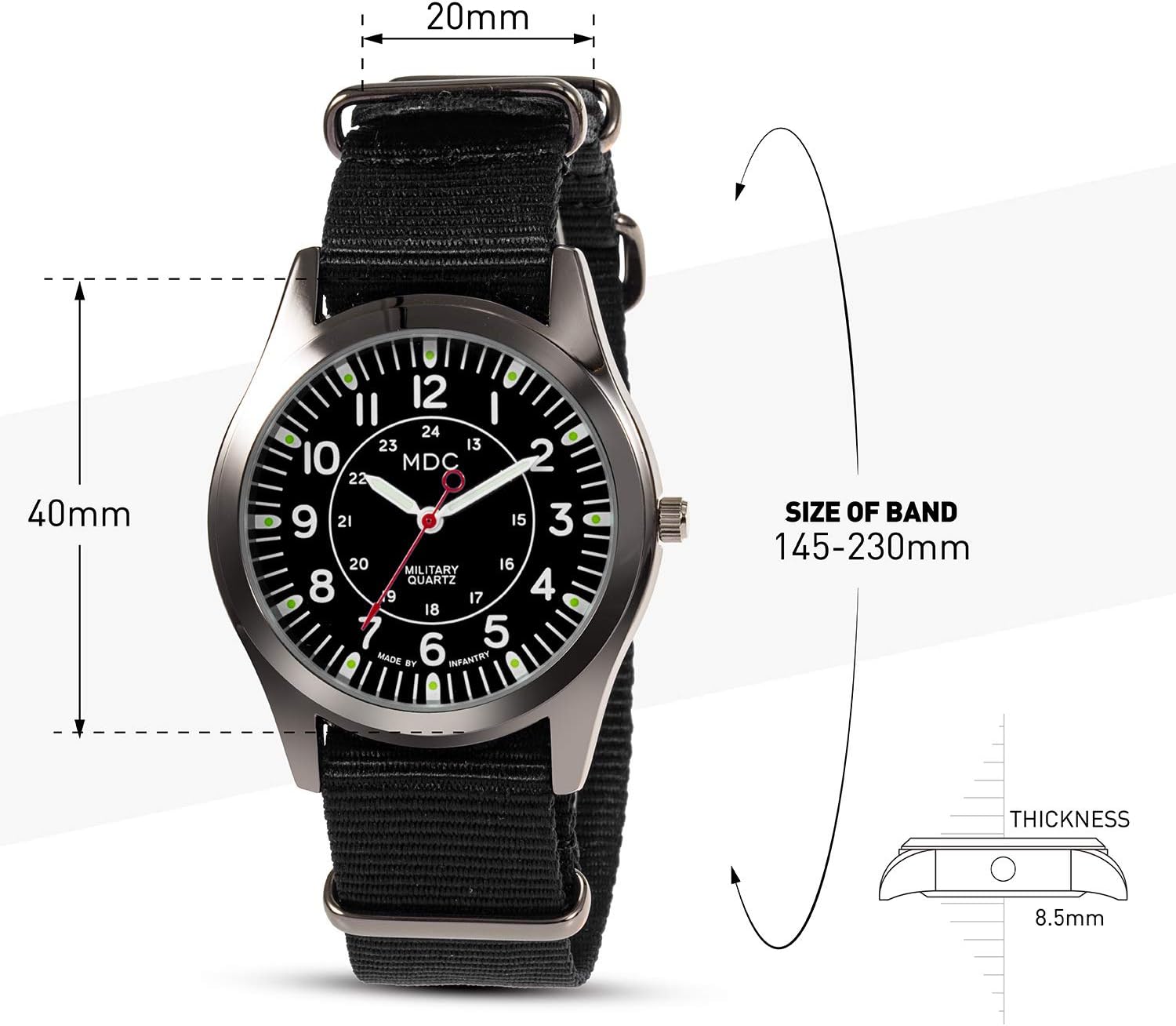 Infantry MDC Mens Military Field Watch, Japanese Quartz, Slip-Thru Nylon
