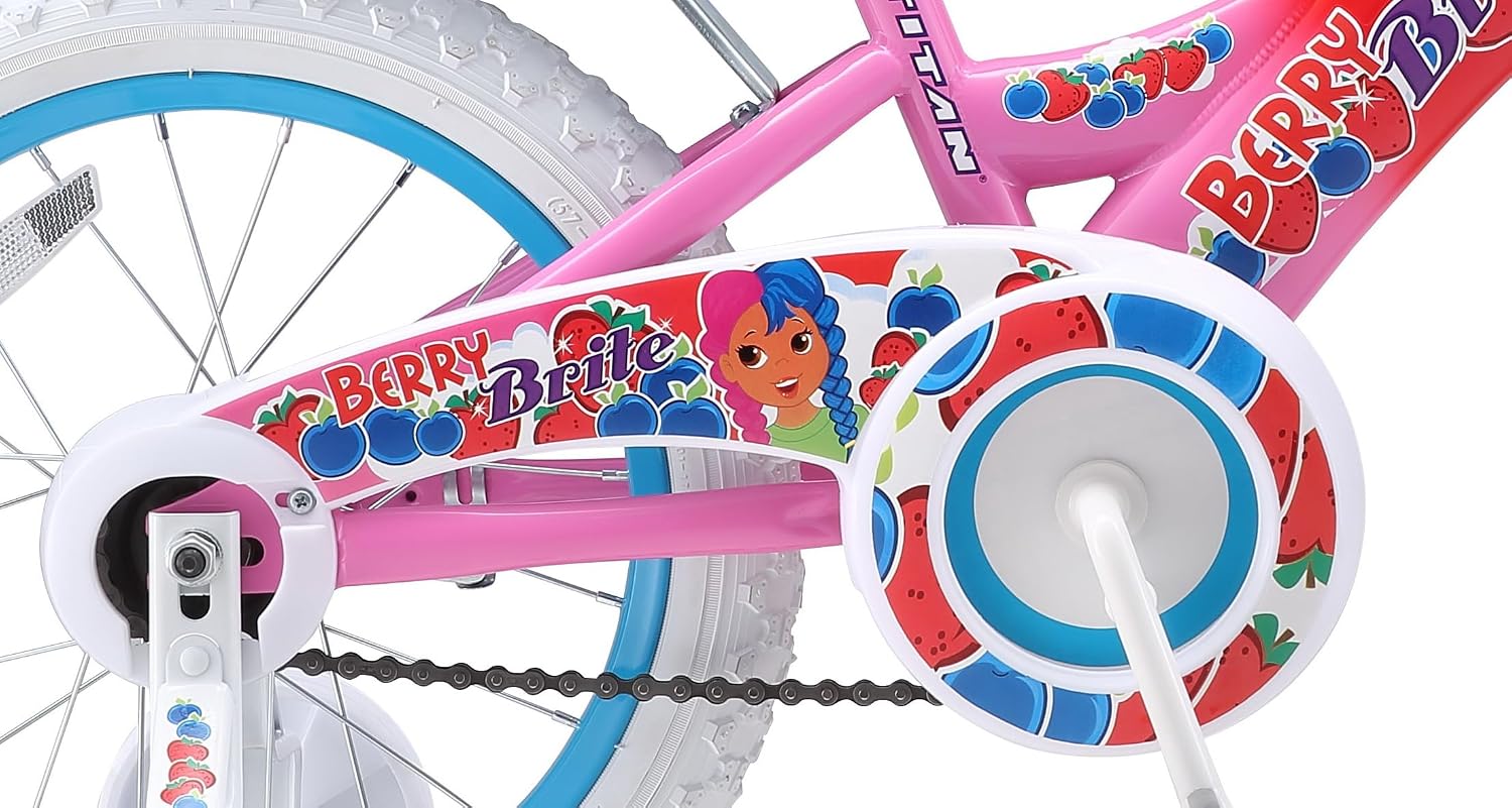 Titan Girls BMX Bike for Kids Ages 4-7, 16-Inch Wheels, 9-Inch Frame, Training Wheels, Toy Seat, Doll Basket, Streamers, First Bike, Princess Bicycle, Gift for Girls