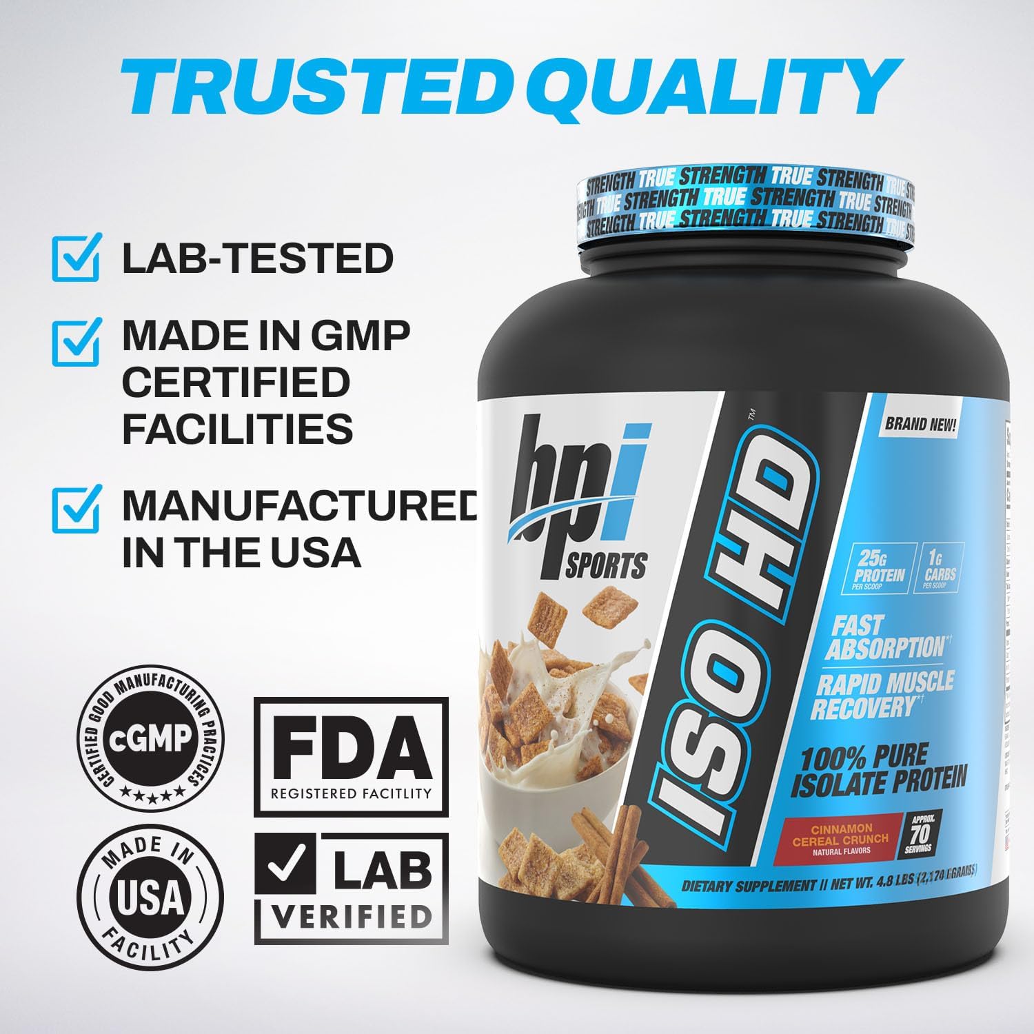 BPI Sports ISO HD Isolate Protein Powder – 100% Whey Isolate, Protein Powder for Muscle Gain - Chocolate Brownie, 5.4 Pounds - 69 Servings