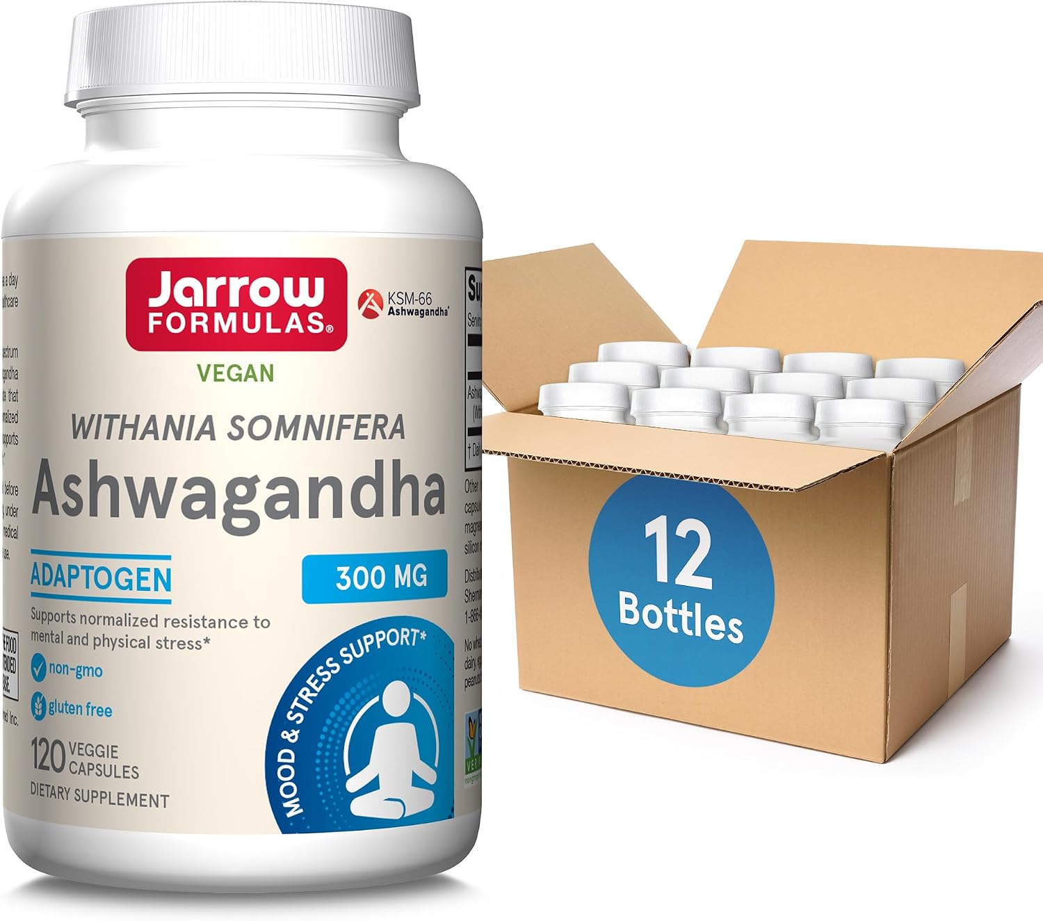 Jarrow Ashwagandha Capsules, 300 mg for Stress Support, 120 Count