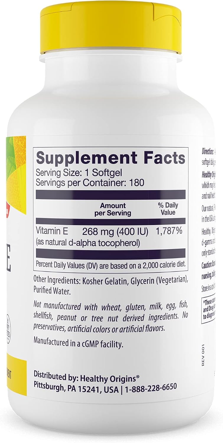 Healthy Origins Vitamin E 400 IU, Natural Mixed Tocopherols, 90 Softgels