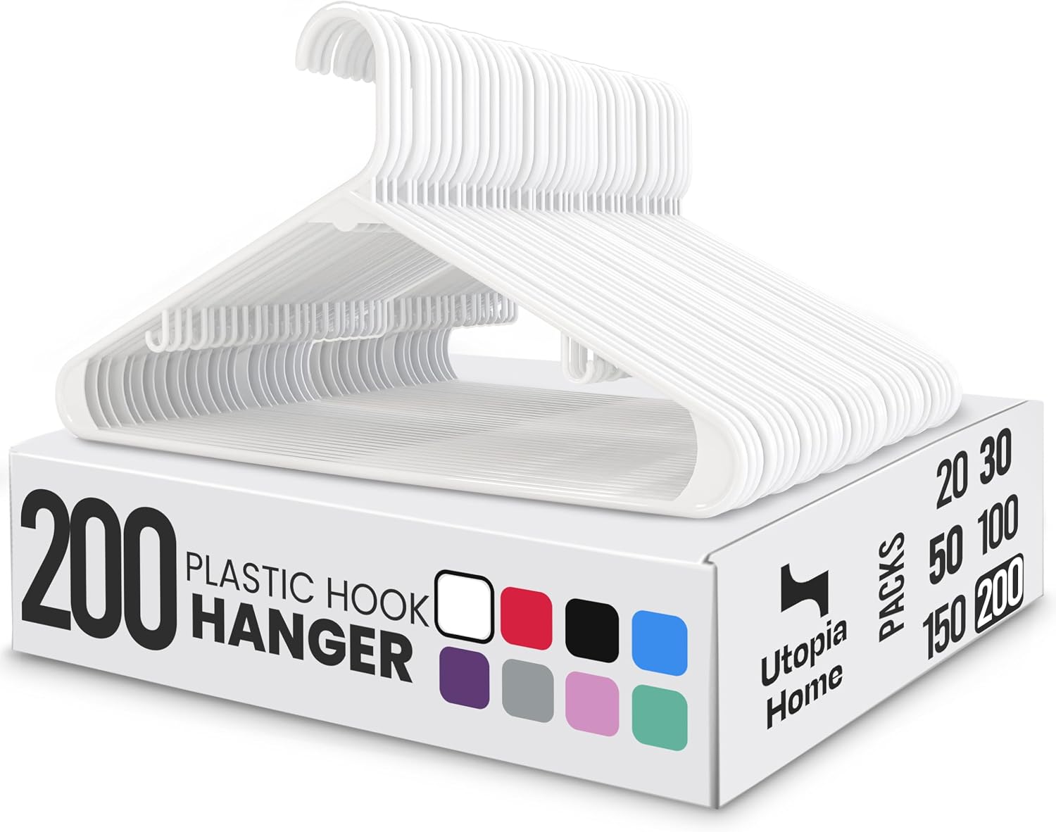 Utopia Home Plastic Hangers 50 Pack – Built-in Strap Hooks Black