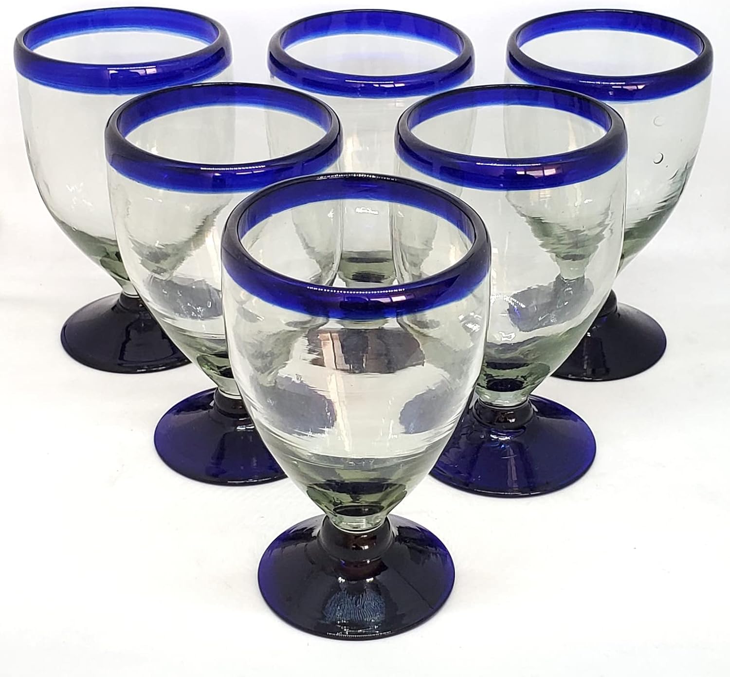 Cobalt Blue Rim 13 oz Wine Glasses (set of 6), Recycled Glass, Lead-free, Toxin-Free (13oz Wine)