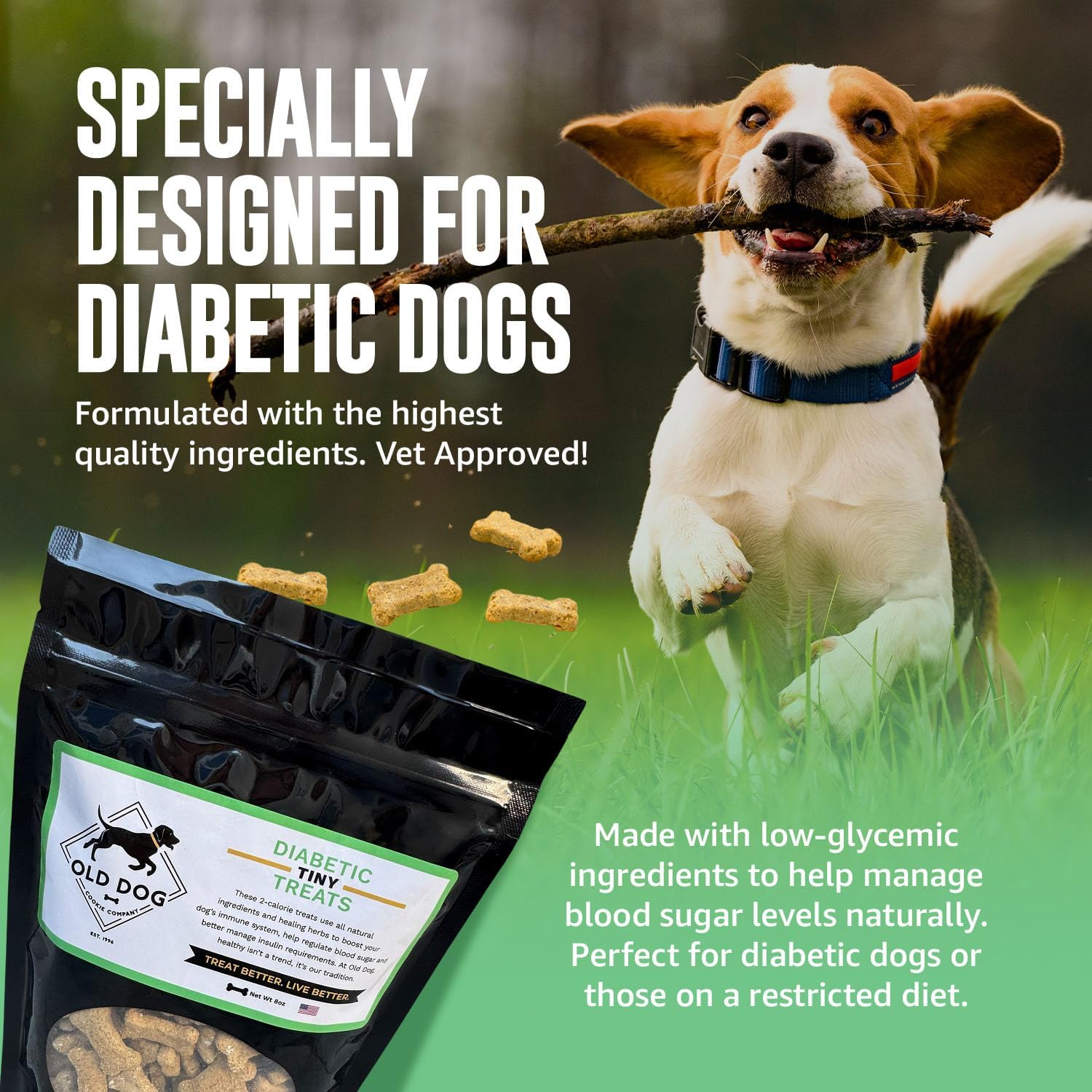 Old Dog Cookie Company Tiny Diabetic Dog Treats | All Natural, 2 Calorie, Vet Approved Pet Snacks | Top Treat for Dogs | Healthy Chews for Large