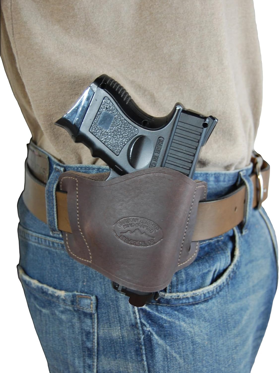 New Barsony Quick Slide Gun OWB Brown Leather Holster for Compact 9mm 40 45 Pistols