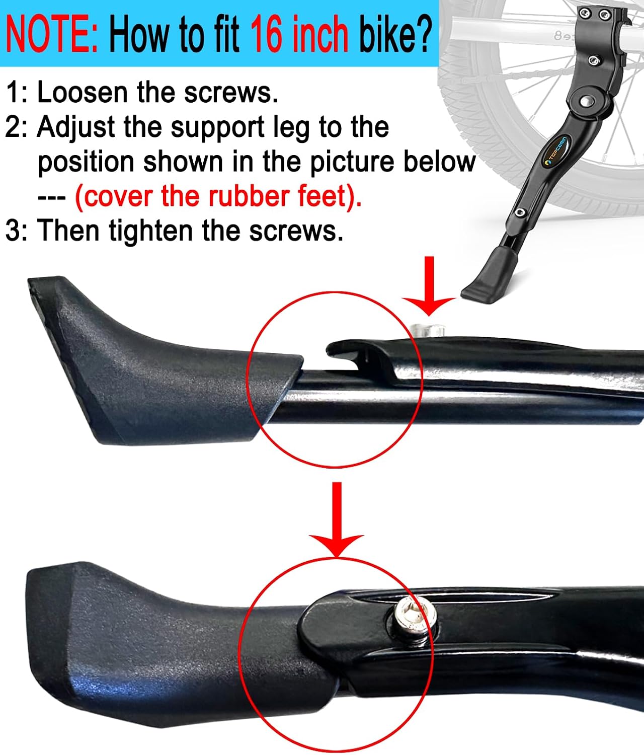 TOPCABIN Bike Kickstand Adjustable Aluminium Alloy Bicycle Kickstand Bike Side Kickstand Fit for 22" 24" 26" 28" Mountain Bike Road cycling/BMX/MTB (Black for 22-24-26-27-28 inch bike)