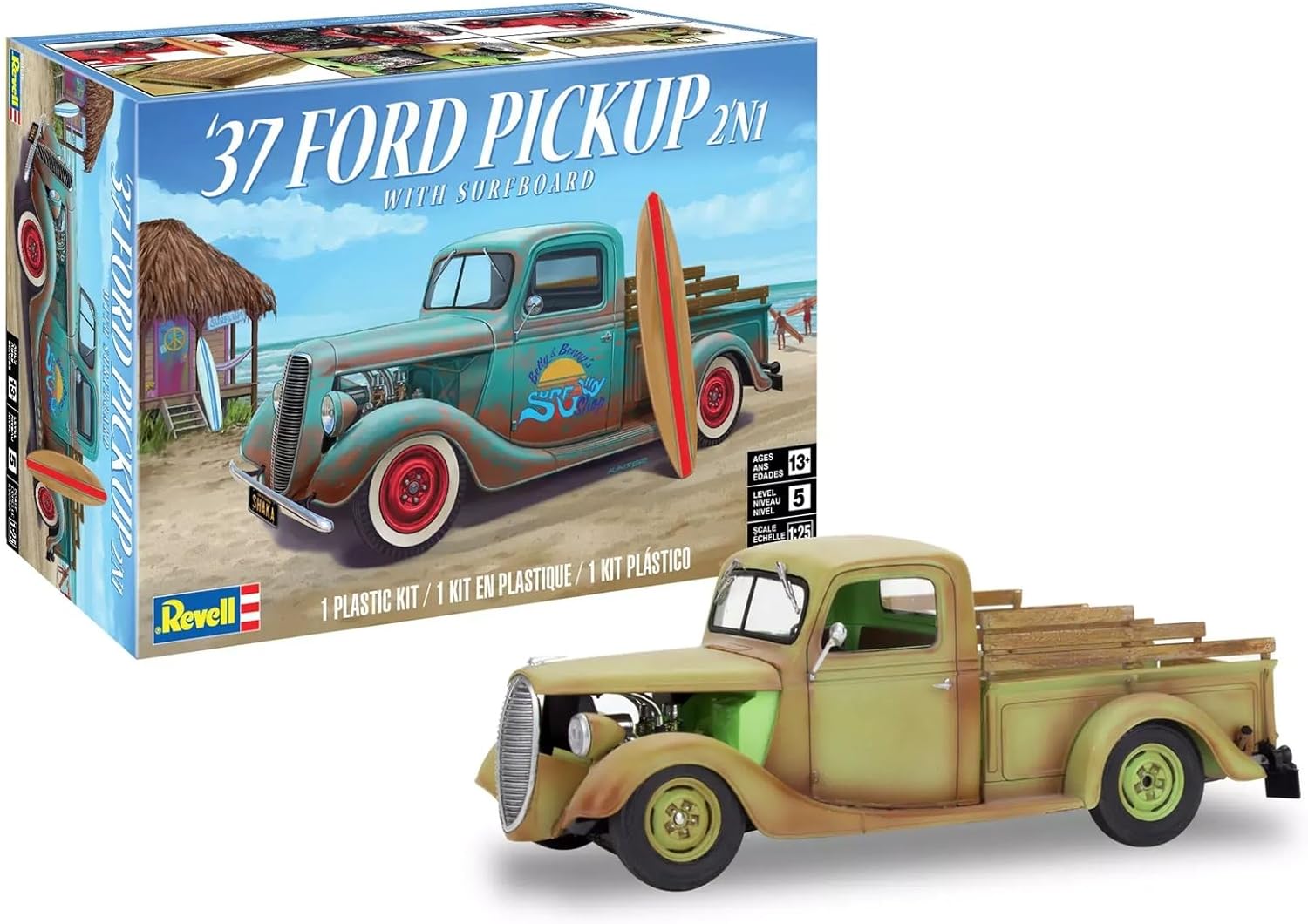 Revell 85-4516 1937 Ford Pickup Truck 2N1 w/Surf Board Model Car Kit 1:25 Scale 162-Piece Skill Level 4 Plastic Model Building Kit