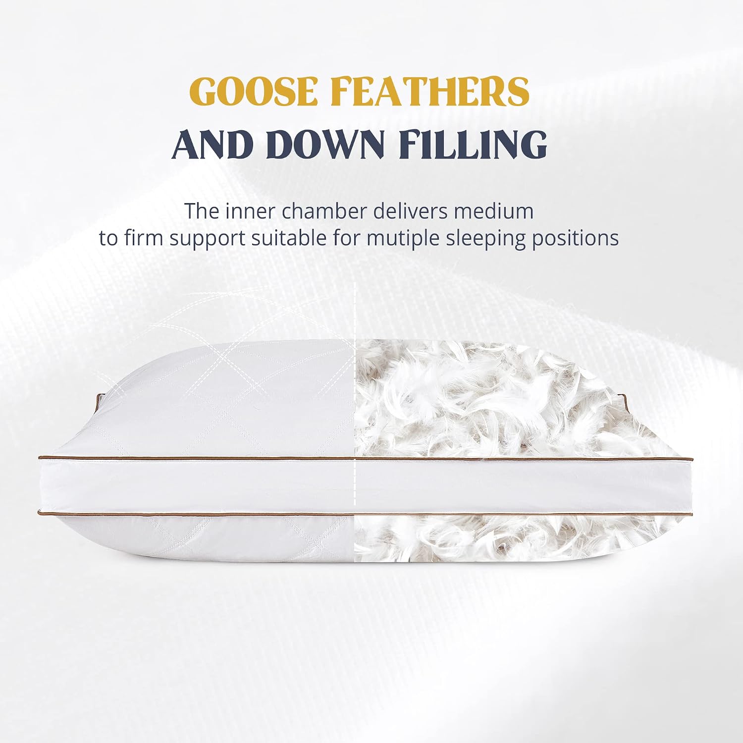 puredown® Goose Feathers and Down Pillow for Sleeping Hotel Collection Bed Pillows, Gusseted, Queen, Set of 2