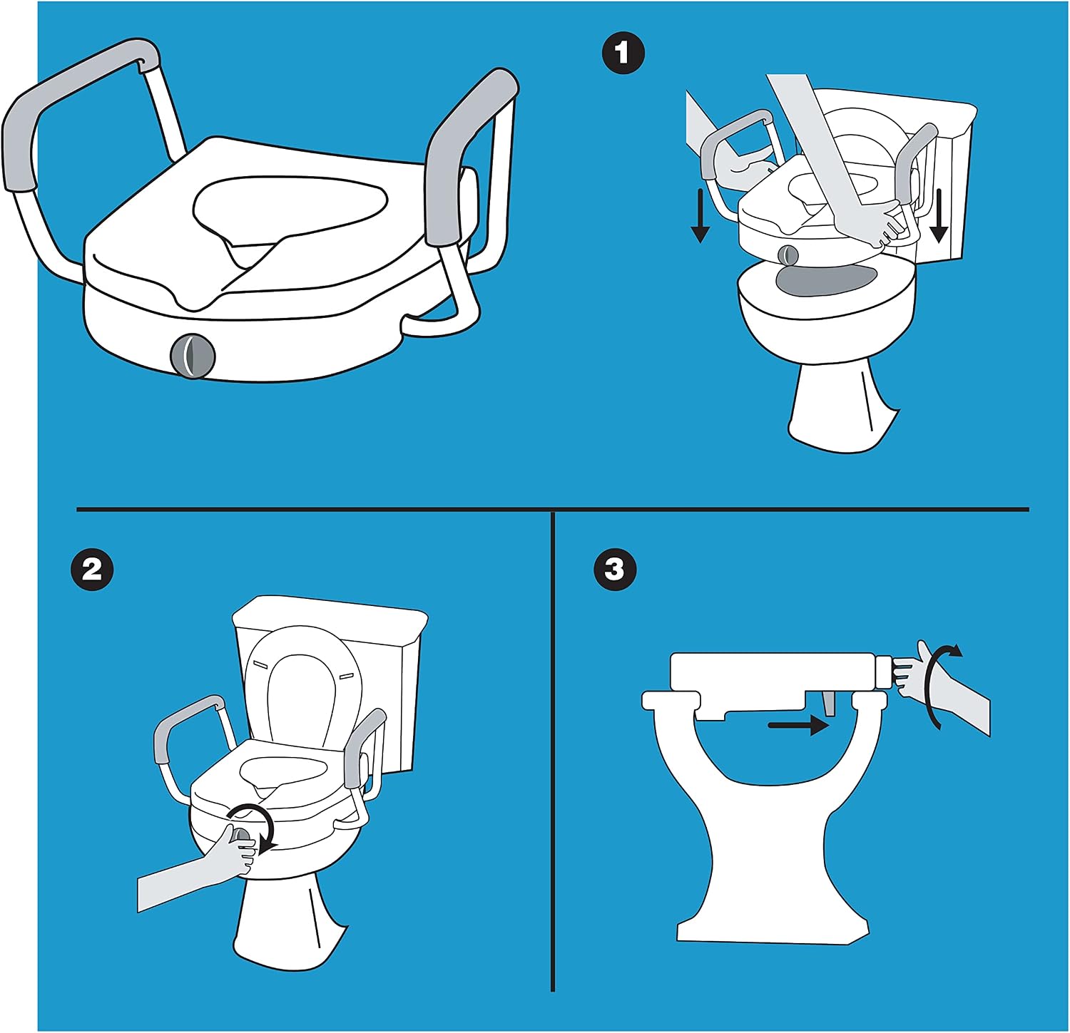 Carex E-Z Lock Toilet Seat and Safety Frame Combo Pack, 5-Inch Height Lift Seat Riser for Elderly and Handicap