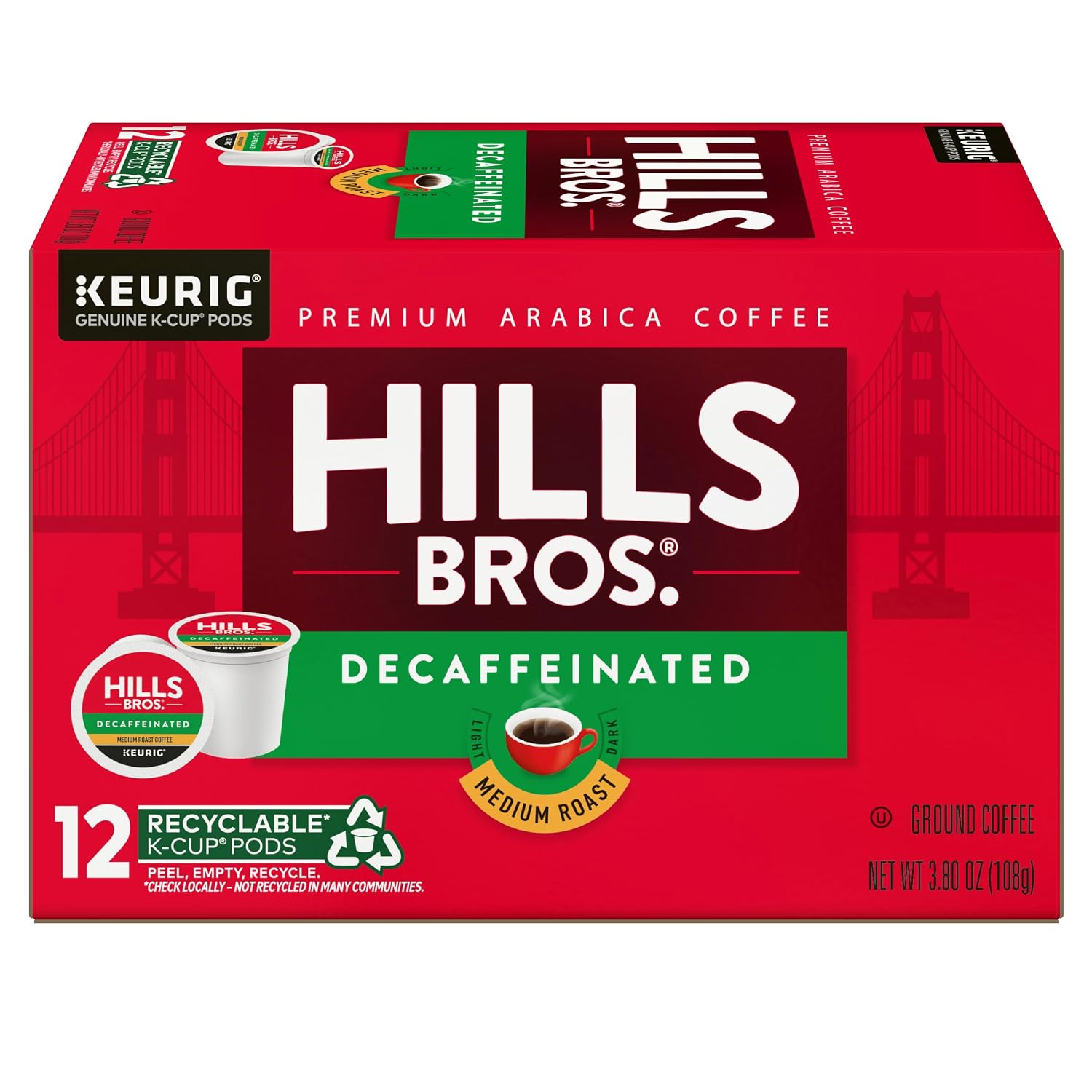 Hills Bros Single Serve Coffee Pods, 100% Colombian Ground Coffee, Medium Roast, 12 Count – Keurig Compatible, Roasted 100% Arabica Beans, Smooth Balanced Flavor