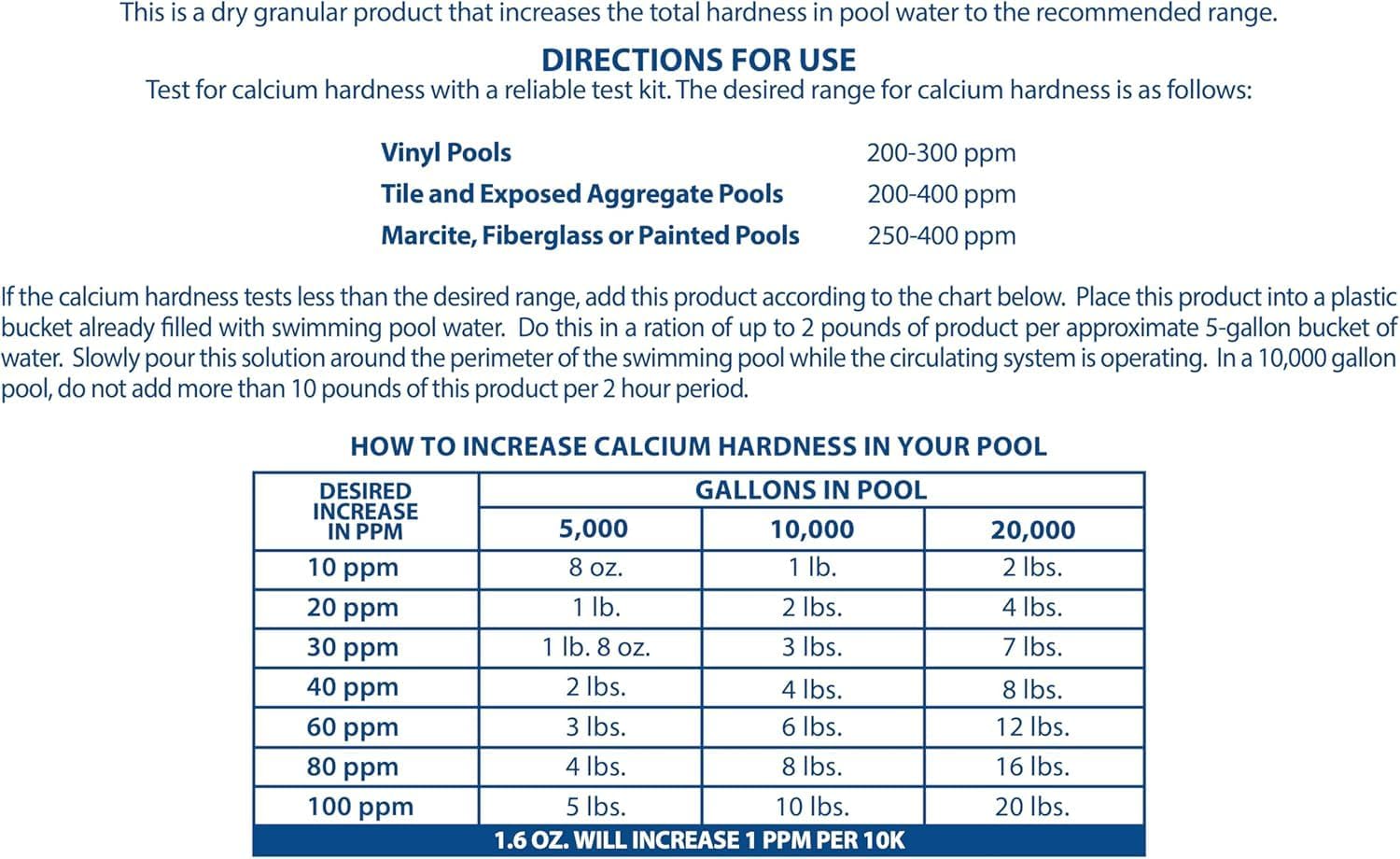 Pool Mate 25-Pounds Premium Calcium Hardness Increaser for Pools | Calcium Up, 100% Calcium Chloride, 8 ounces raises calcium hardness level 10 ppm per 5,000 gallons of water, Made in USA