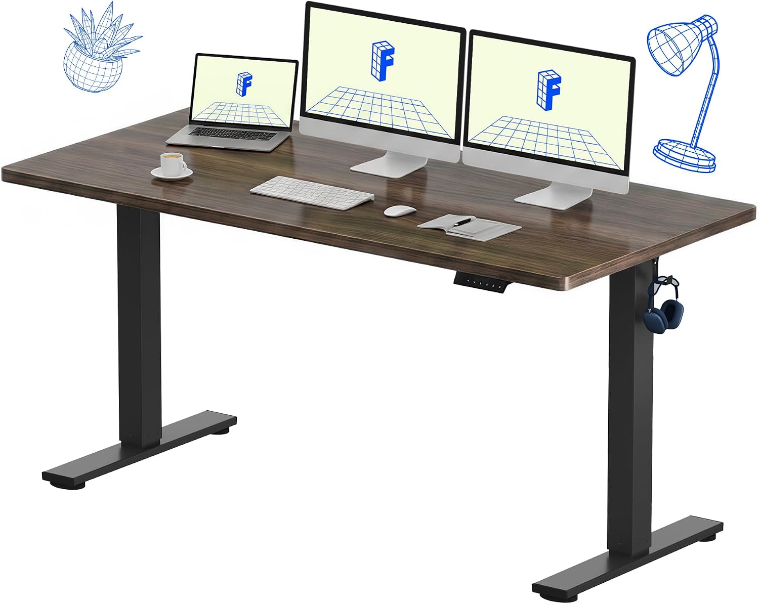 FLEXISPOT EN1 One-Piece Standing Desk, Electric Adjustable with 4 Memory Presets, 176 LBS Capacity, Stable & Quiet