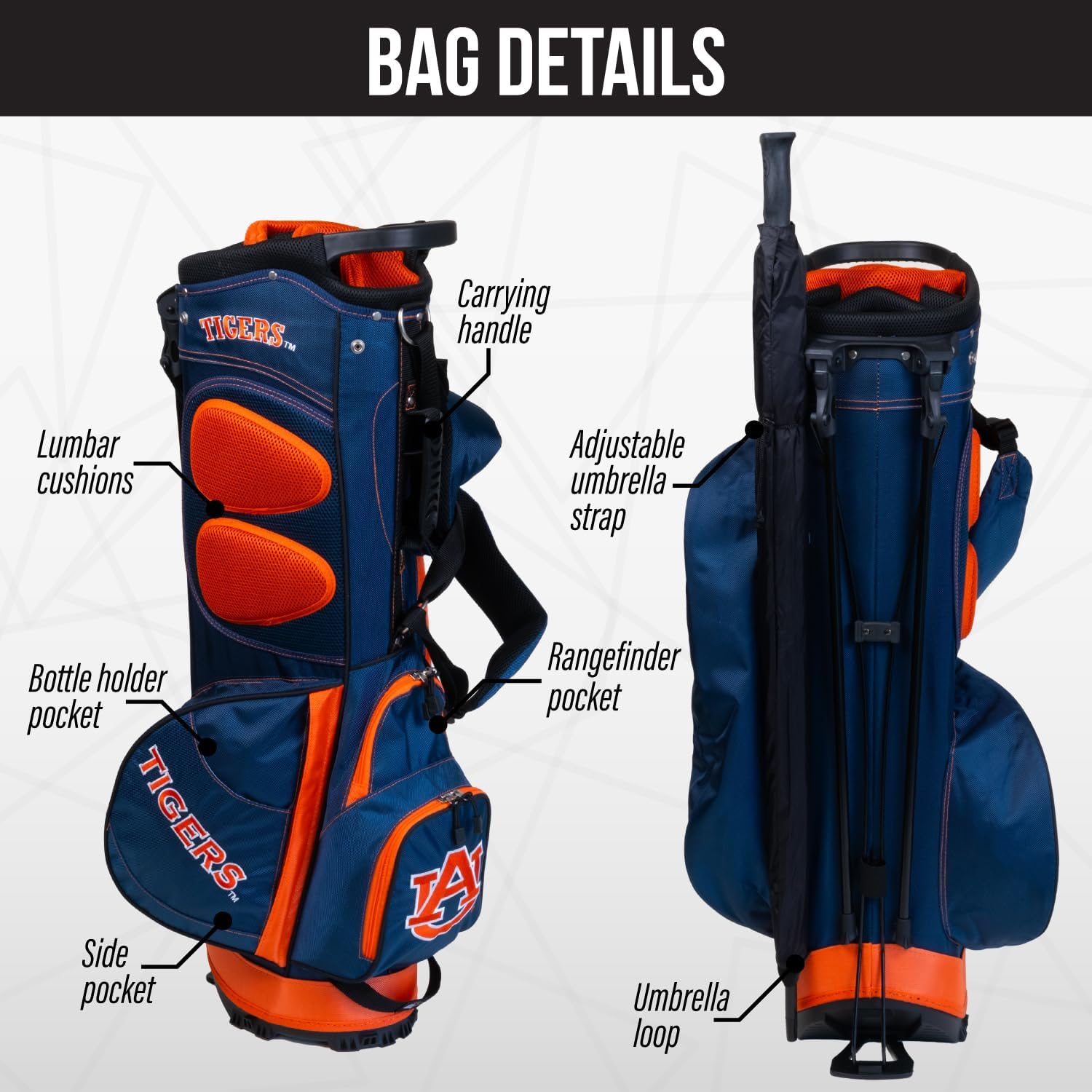 Team Golf NCAA Auburn University Tigers Fairway Golf Stand Bag Fairway Golf Stand Bag, Lightweight, 14-way Top, Spring Action Stand