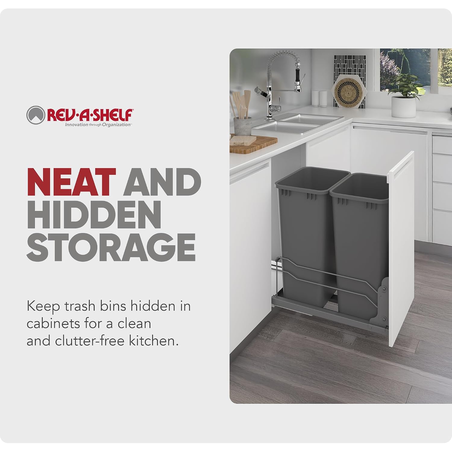 Rev-A-Shelf Double Pullout Trash Can w/Soft-Close Slides, 14.5" Min Opening | Large Capacity Garbage/ Recycling Bins for Full Height Kitchen Cabinets, Heavy Gauge Wire Construction, 53WC-2150SCDM-217