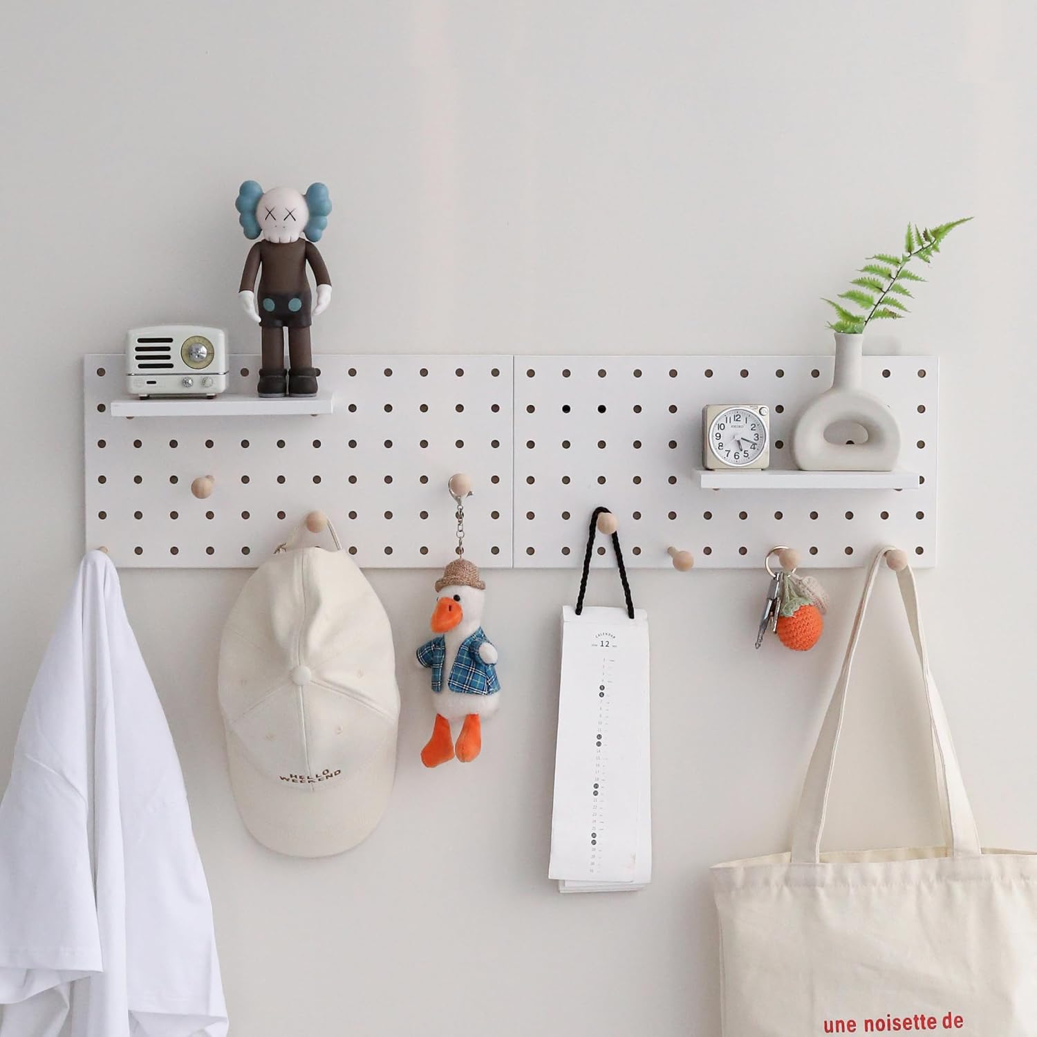Wooden Pegboard Modular Display Organization Storage Wall Hooks Shelf(Color:Oak)