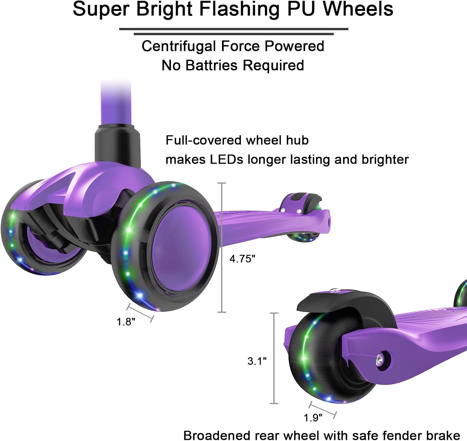 Allek Kick Scooter B03, Lean 'N Glide 3-Wheeled Push Scooter with Extra Wide PU Light-Up Wheels
