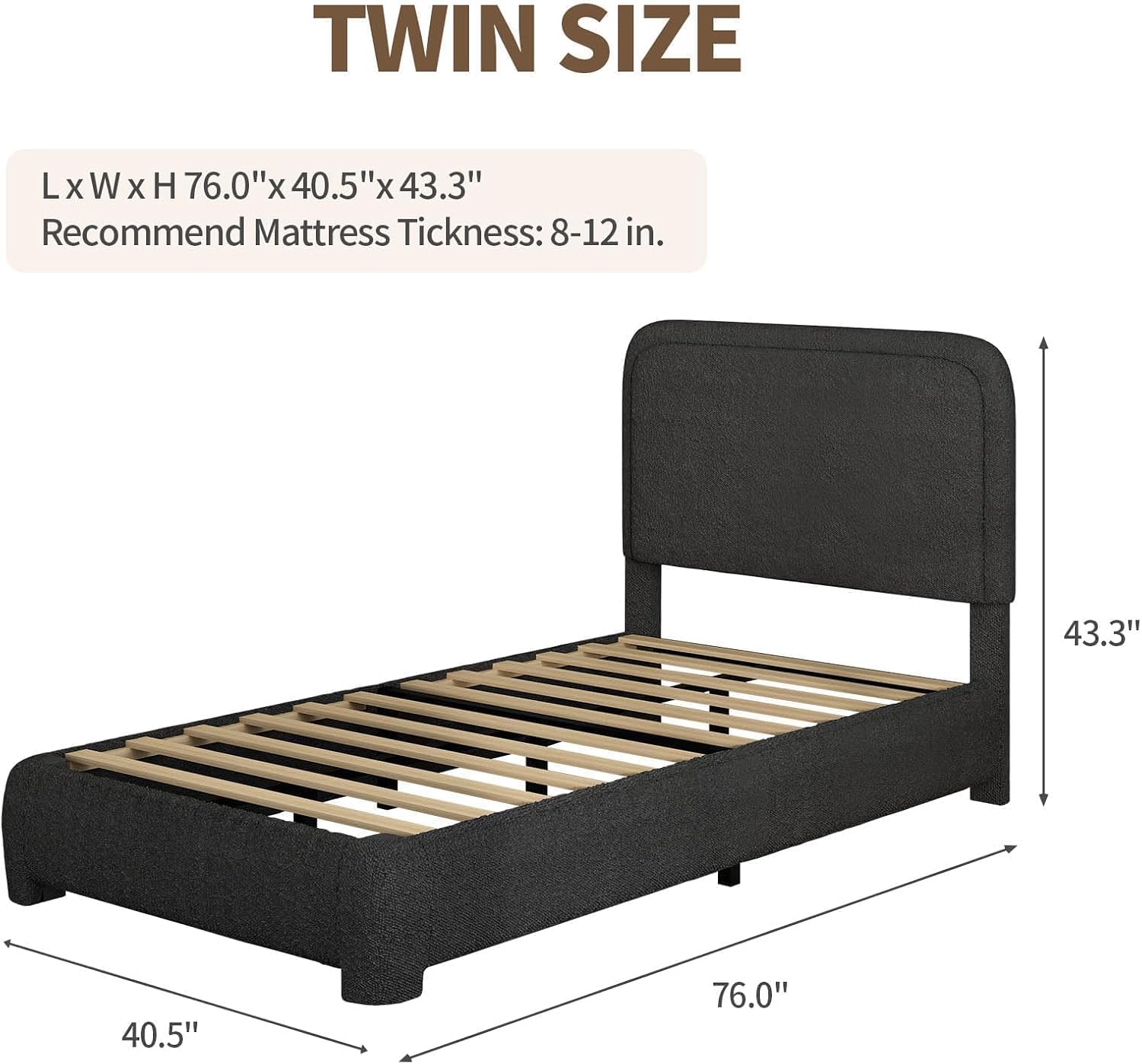 BarnFurin Full Bed Frame, Cloud Boucle Headboard, Rounded Corners, White | Soft boucle and rounded edges create a low-profile cloud look. Wooden slats support the mattress without a box spring