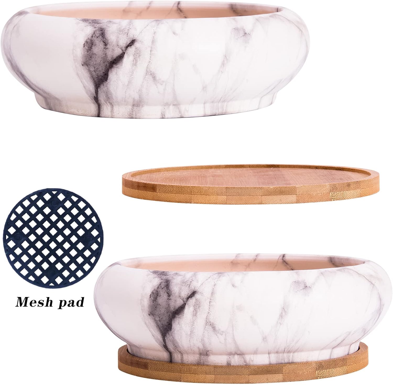 Succulent Pots, 7.3'' Large Bonsai Pots with Tray, Shallow Planters