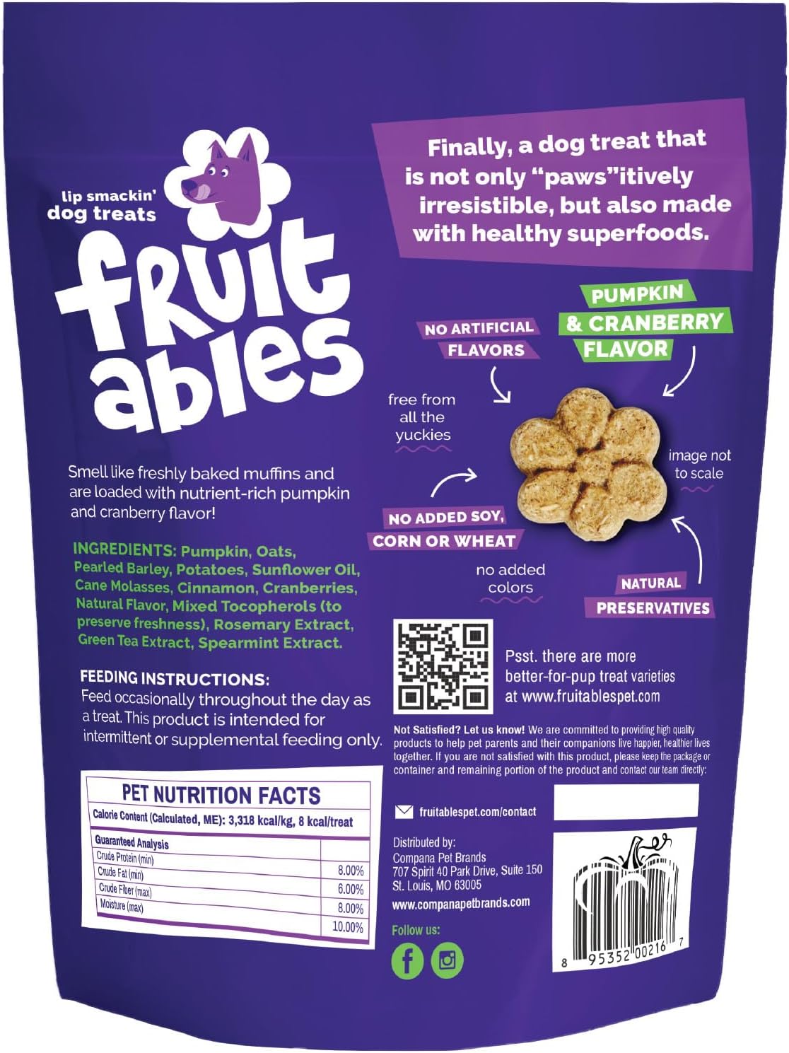 Fruitables Baked Dog Treats, Low Calorie Treats, Pumpkin & Banana, 7oz | Healthy Dog Treats, Training Treats, Crunchy Dog Biscuits, Limited Ingredient Recipe, Healthy Puppy Snacks, Made in USA