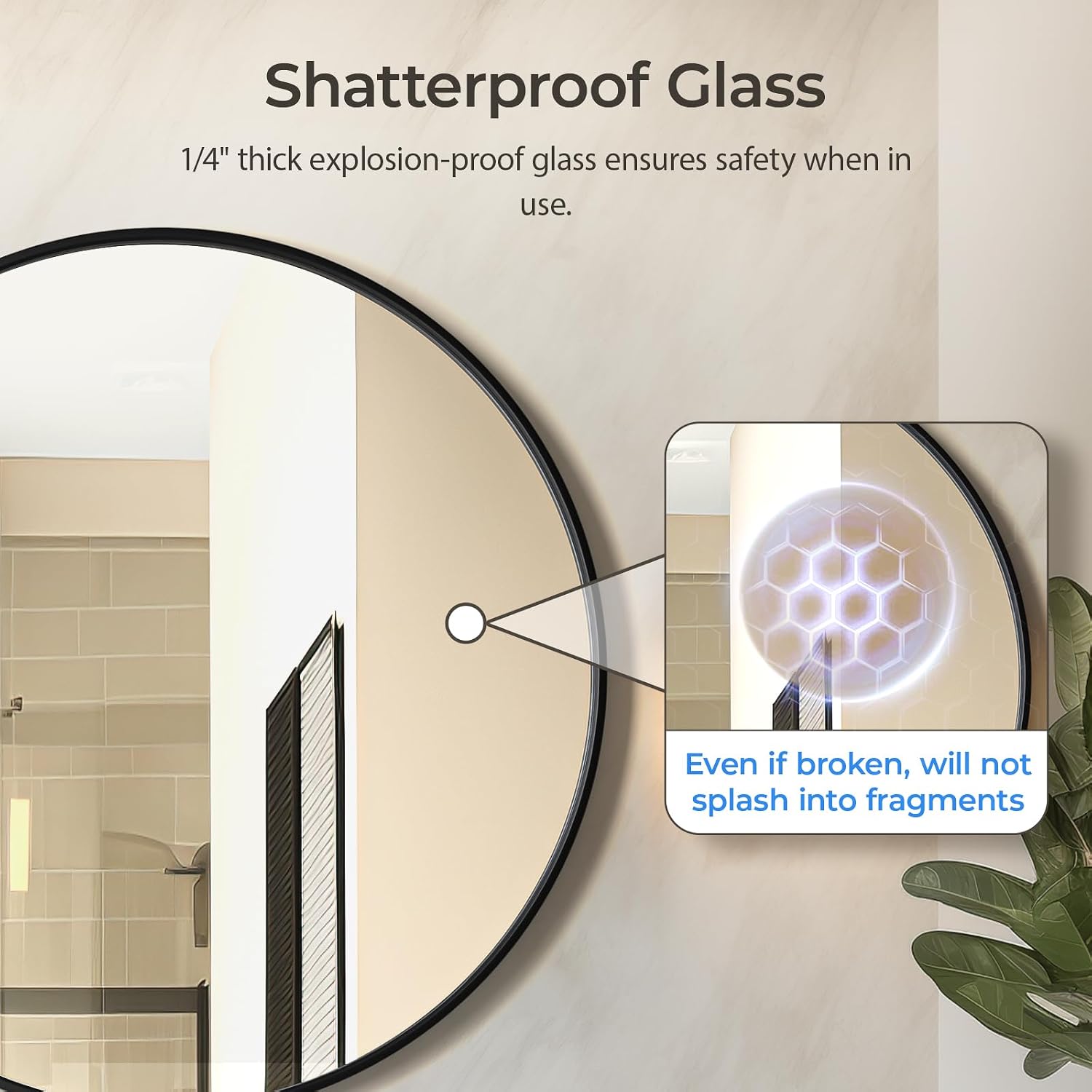 USHOWER Frameless Round Bathroom Mirror 24"