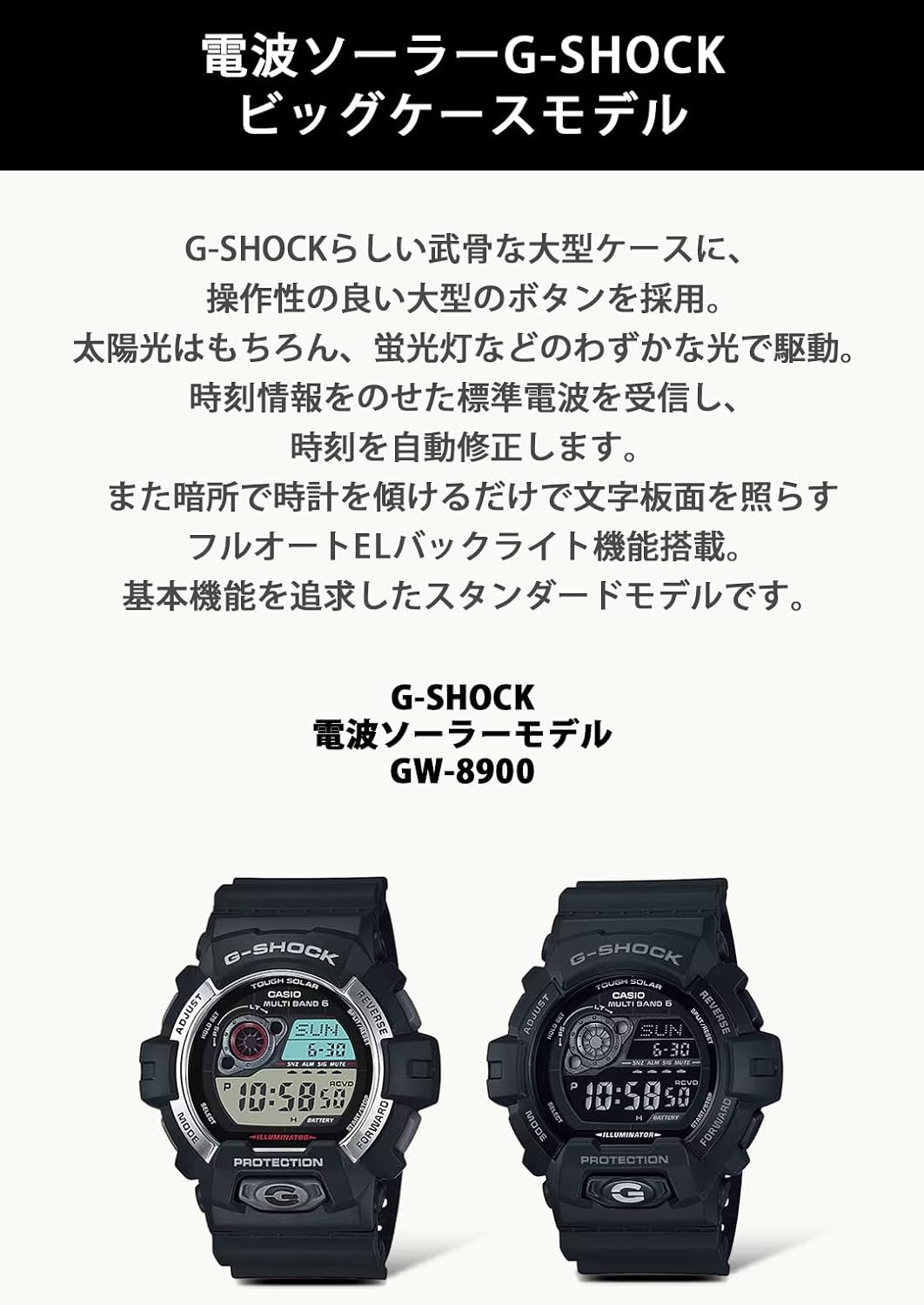 CASIO G-Shock Tough Solar Radio Controlled MULTIBAND 6 GW-8900A-1JF (Japan Import)