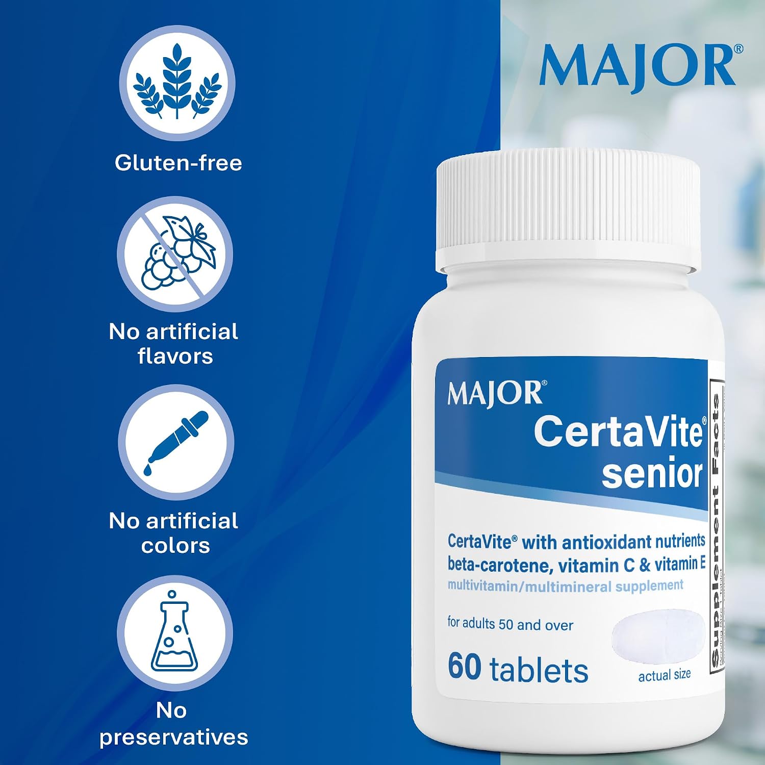 MAJOR CertaVite Senior Multivitamin with Antioxidants, 60 Tablets | Multivitamin for Women and Men With Beta-Carotene, Iron, Vitamin C and E