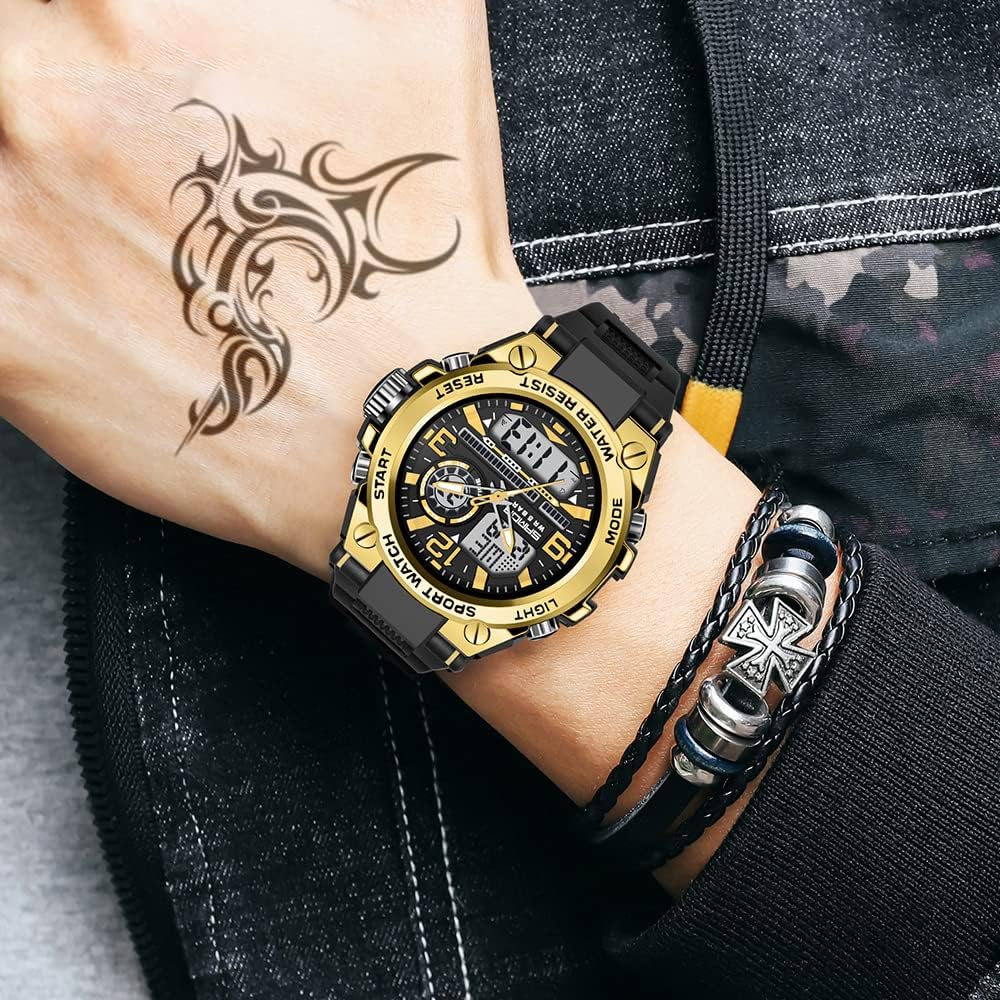KXAITO Men's Watches Sports Outdoor Waterproof Military Watch Date Multi Function Tactics LED Alarm Stopwatch