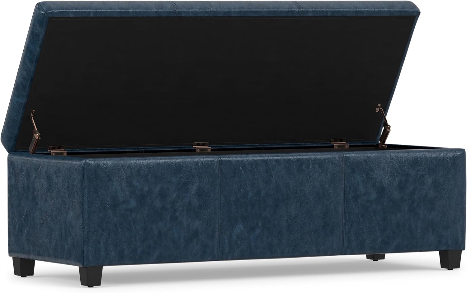 SIMPLIHOME Avalon 48" Wide Vegan Leather Storage Ottoman in Brown