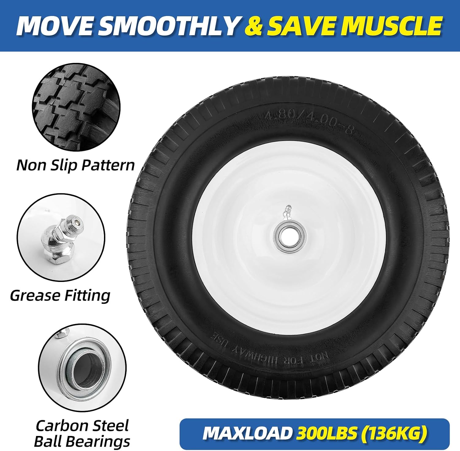 Wheelbarrow Tire - FLAT FREE- Never have a Flat Again - Universal Fit - 10 Year Warranty - Industrial Grade