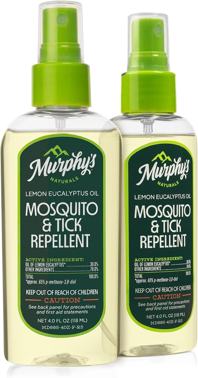 Murphy's Naturals Mosquito & Tick Bug Repellent Spray, 4 fl oz (Pack of 2) | 30% oil of lemon eucalyptus, EPA-registered & DEET-free*; 4 fl oz pump 2-pack protects skin & gear up to 6 hours
