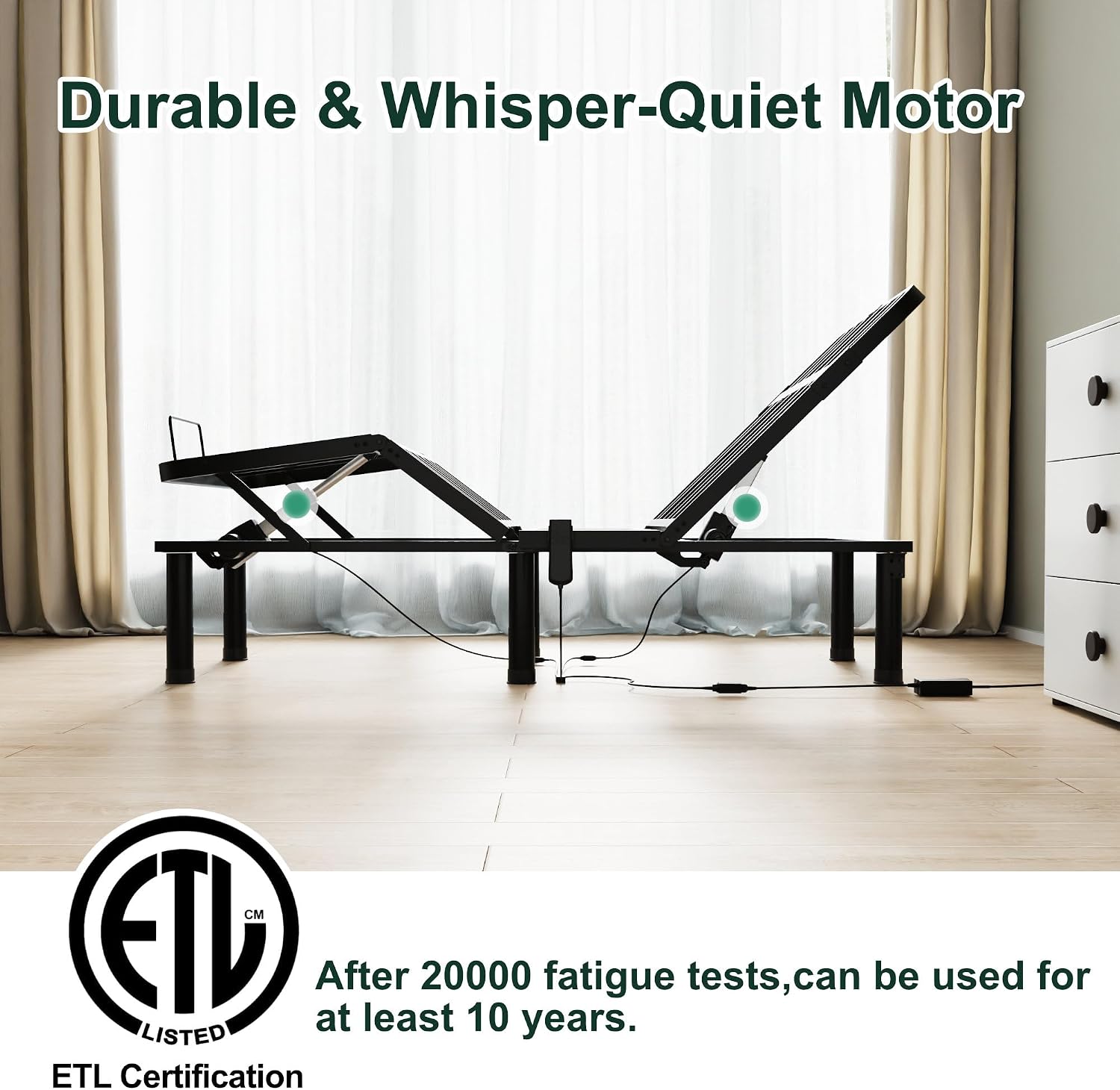 SunsGrove Twin XL Adjustable Bed Frame, Wired Remote Control, Independent Head and Foot Incline, Electric Bed Frame Base