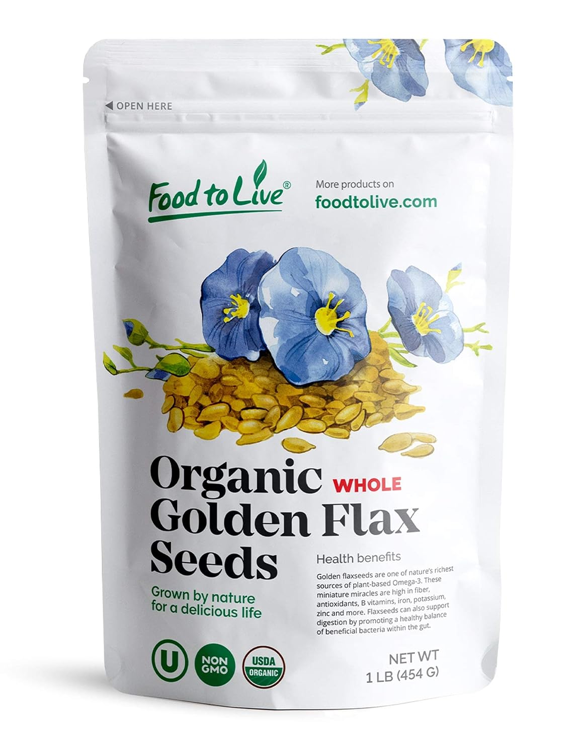 Food to Live Organic Golden Flax Seeds, 4 Pounds – Whole Raw, Non-GMO, Kosher, Vegan, Bulk. Rich in Omega-3 Fatty Acids, Protein, Dietary Fiber. Great for Smoothies, Salads, Granola, & Baked Goods.