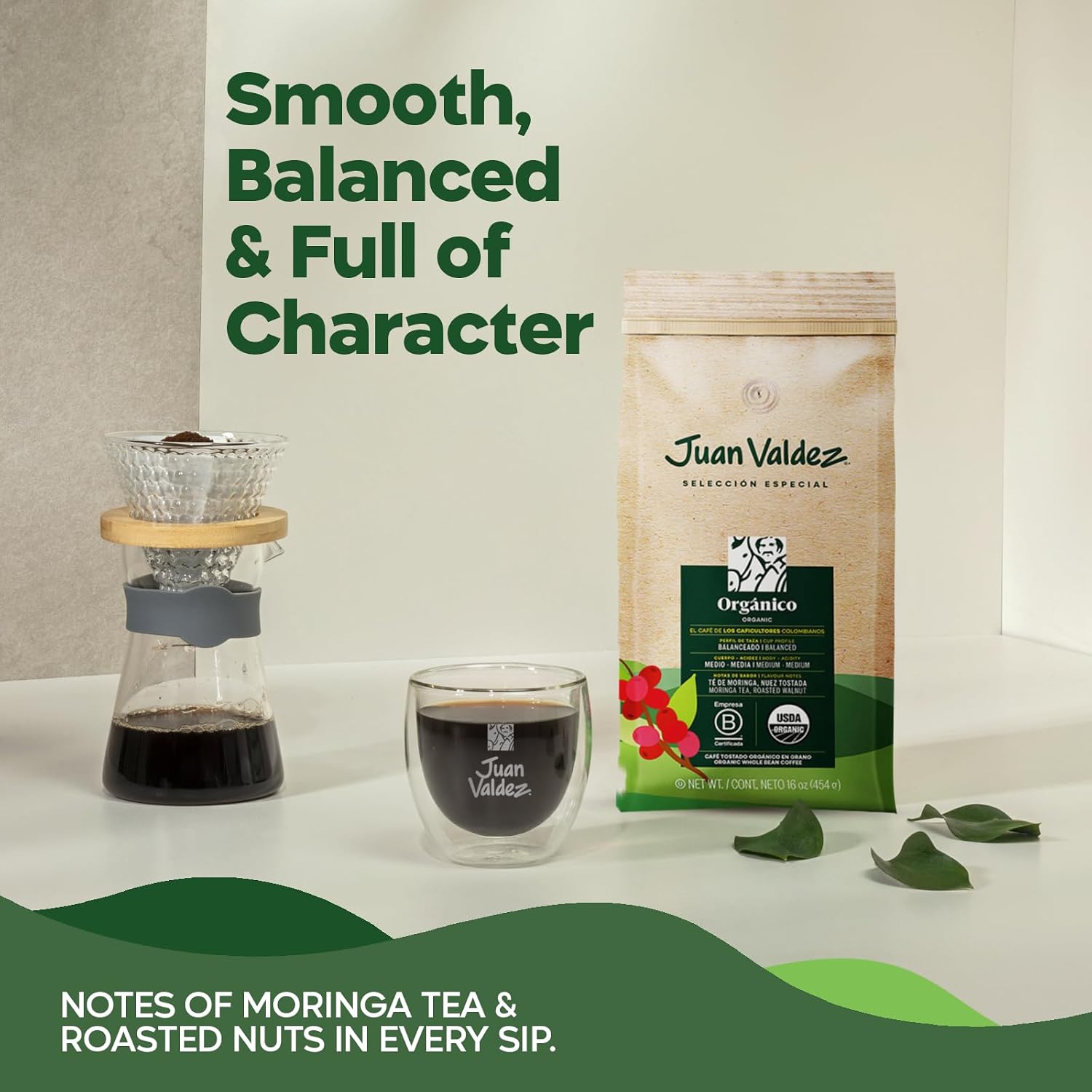 Juan Valdez Organic Whole Bean Coffee - Balanced Roast | 100% Colombian Arabica Beans | 100% Colombian Coffee - Balanced Profile with Moringa &