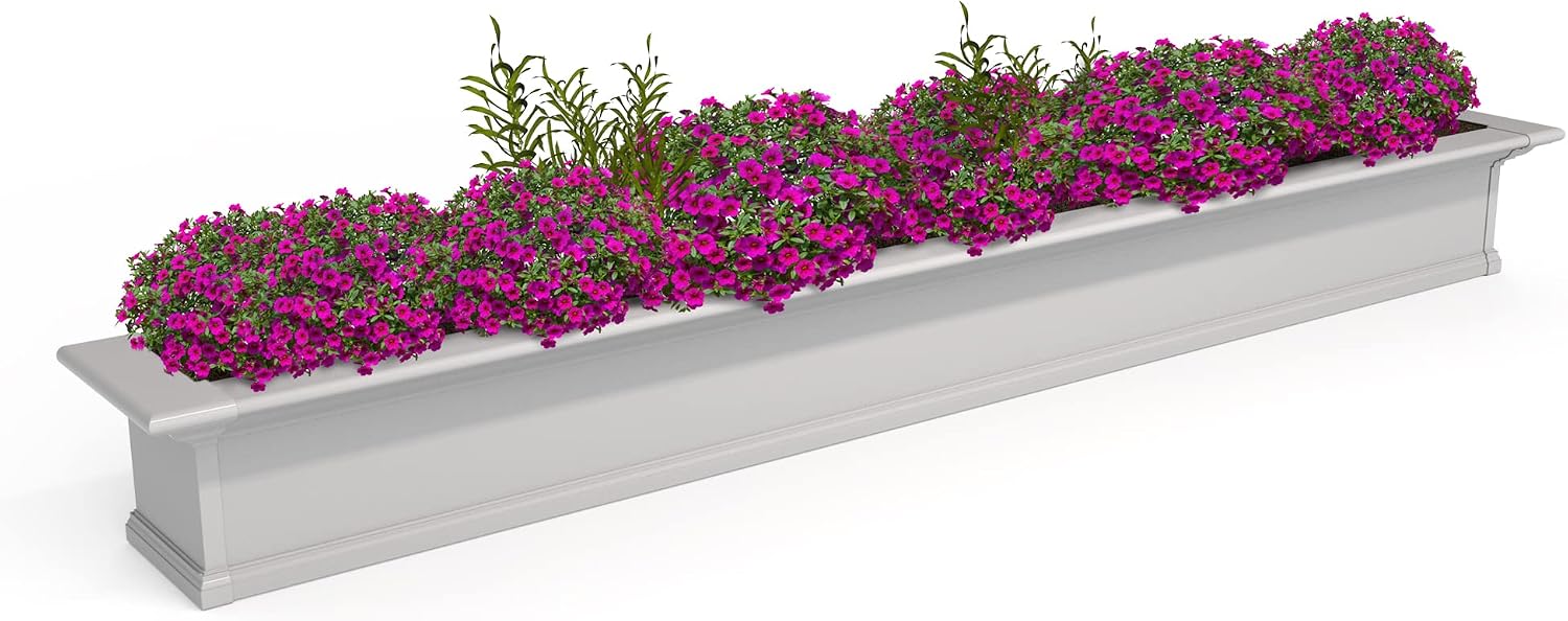 Mayne Yorkshire 60in Self-Watering Rectangular Window Box Planter, White | Self-watering, All season, Fade resistant, Customizable, Mounting brackets included, Built-in overflow, 15-year warranty