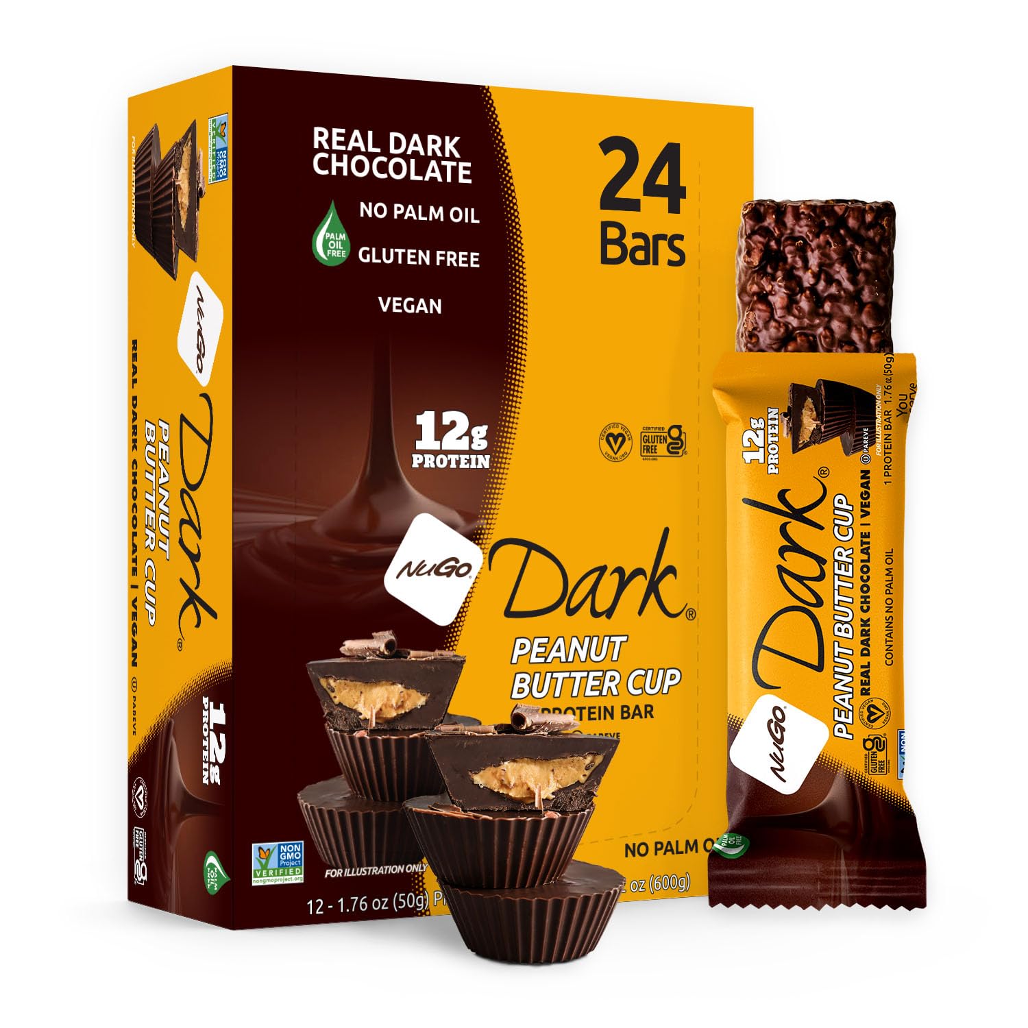 NuGo Dark, Mint Chocolate Chip, 13g Vegan Protein Bar, Gluten Free, 24 CT