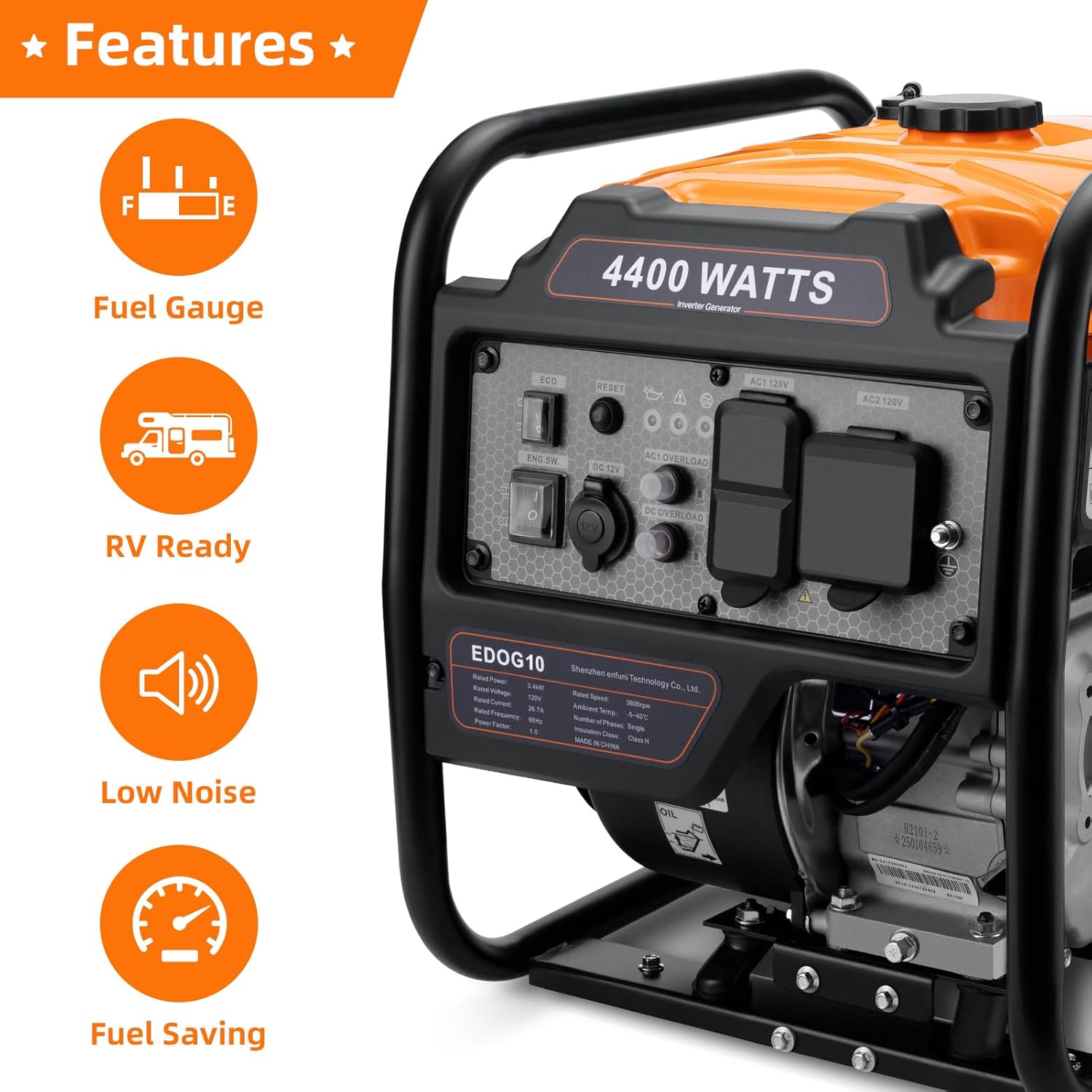 Oxseryn Power Equipment 4400 Watts Inverter Generator Gas Powered, Portable Open Frame Generator, Low Noise with ECO Mode, RV Ready