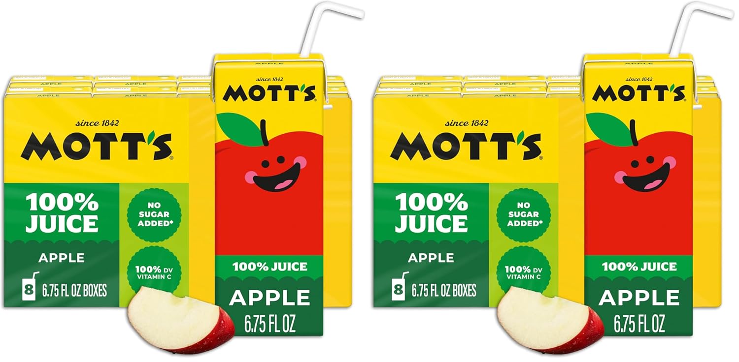 Mott's 100% Original Apple Juice, 6.75 Fl Oz Boxes, 32 Count (4 Packs Of 8), 2 Servings Of Fruit, 100% Fruit Juice, Gluten-free, Caffeine-free, Kosher, Contains No Artificial Colors Or Sweeteners