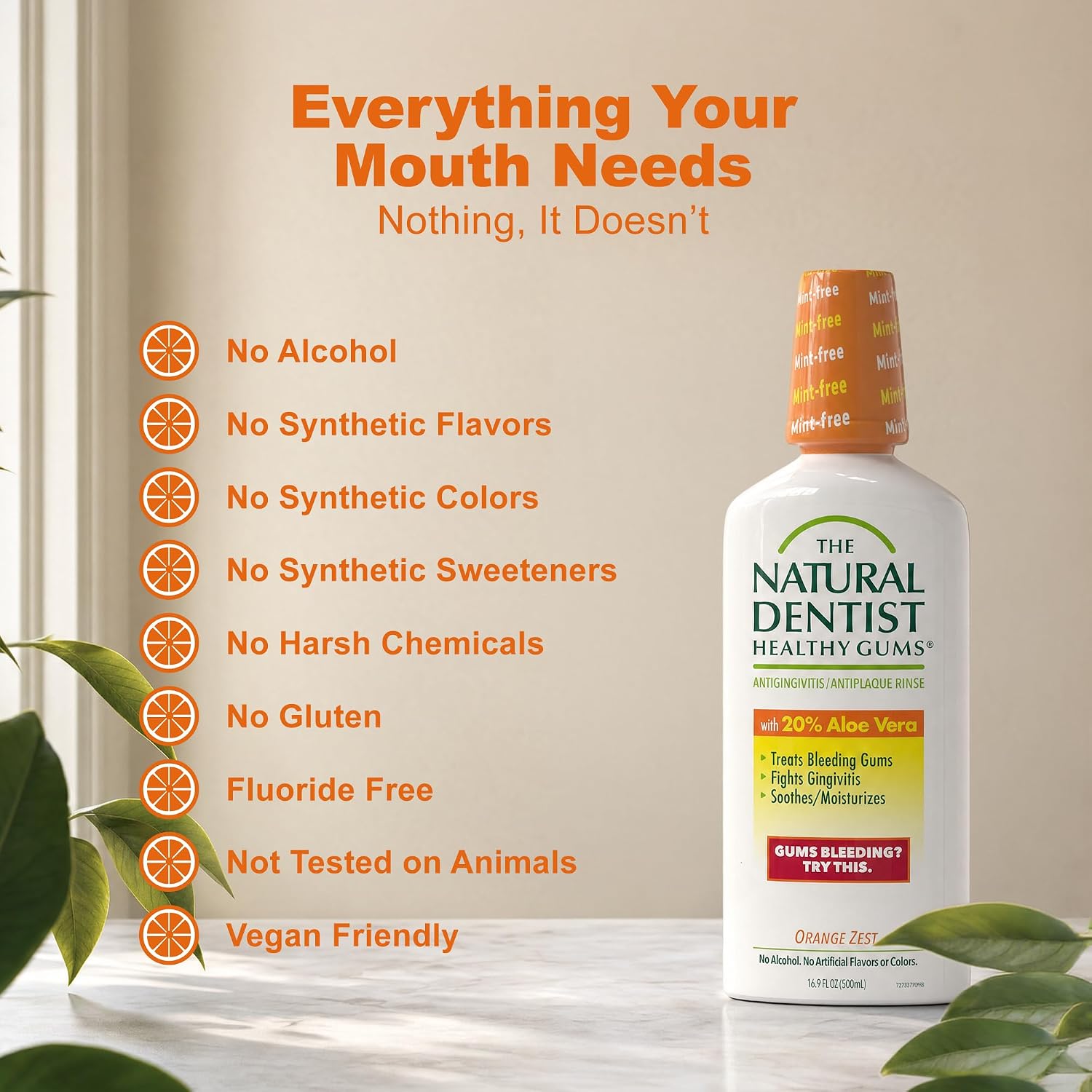 The Natural Dentist Peppermint Twist Mouthwash, No Alcohol & No Fluoride, Plant-Based Daily Rinse that Refreshes & Comforts the Mouth, 16.9 fl oz