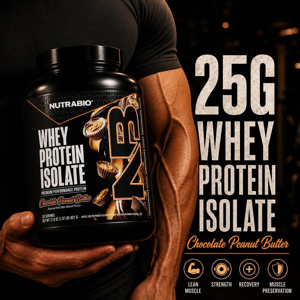 NutraBio 100% Whey Protein Isolate Protein Powder, 25g Protein with Complete Amino Acid Profile, Non-GMO, Soy & Gluten Free, Low Carb, Low Calorie Whey Protein Powder, Raw Unflavored, 20 Servings