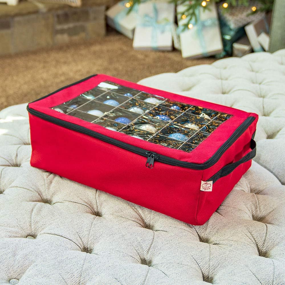 Santa's Bags Christmas Ornament Storage Box, 48 (3") Ornaments | Acid-Free Removable Trays with Separators