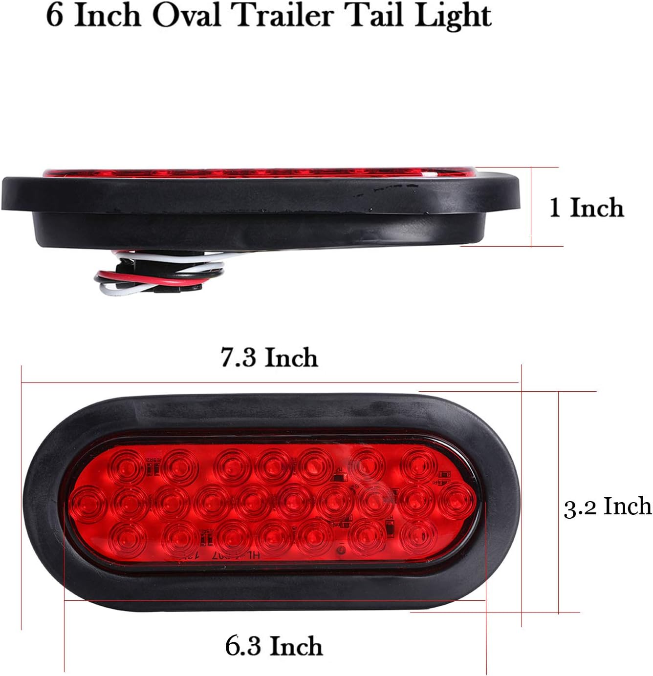 2Pcs 6" Oval Trailer Tail Lights Red 24 LED Stop Turn Brake Light | Trailer Marker Lights Stop Turn Tail Light Flush Mount for RV Truck Boat Trailer