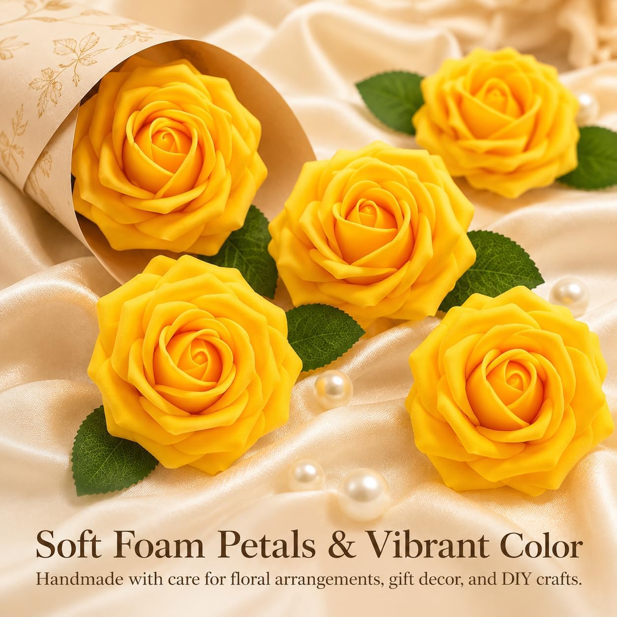 30PCS Yellow Artificial Flowers, Real Touch Fake Roses for Fall Decorations