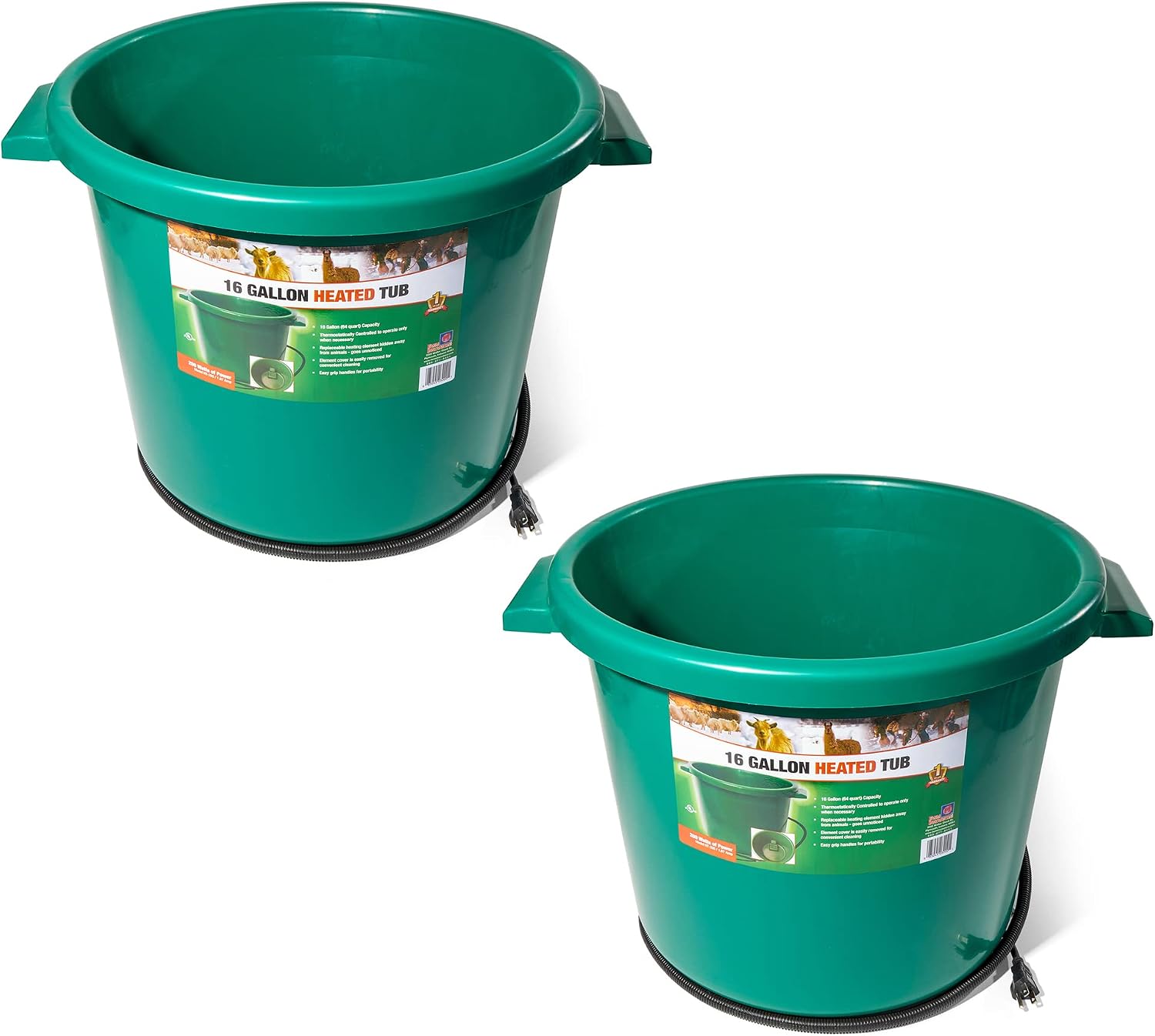 Farm Innovators Heated Water Bucket, 200W Heating Power - 16 Gallon Plastic Bucket with Replaceable Heating Element for Livestock Watering & Feeding | Thermostatically controlled to operate only when necessary, large 16-gallon capacity, anti-chew cord