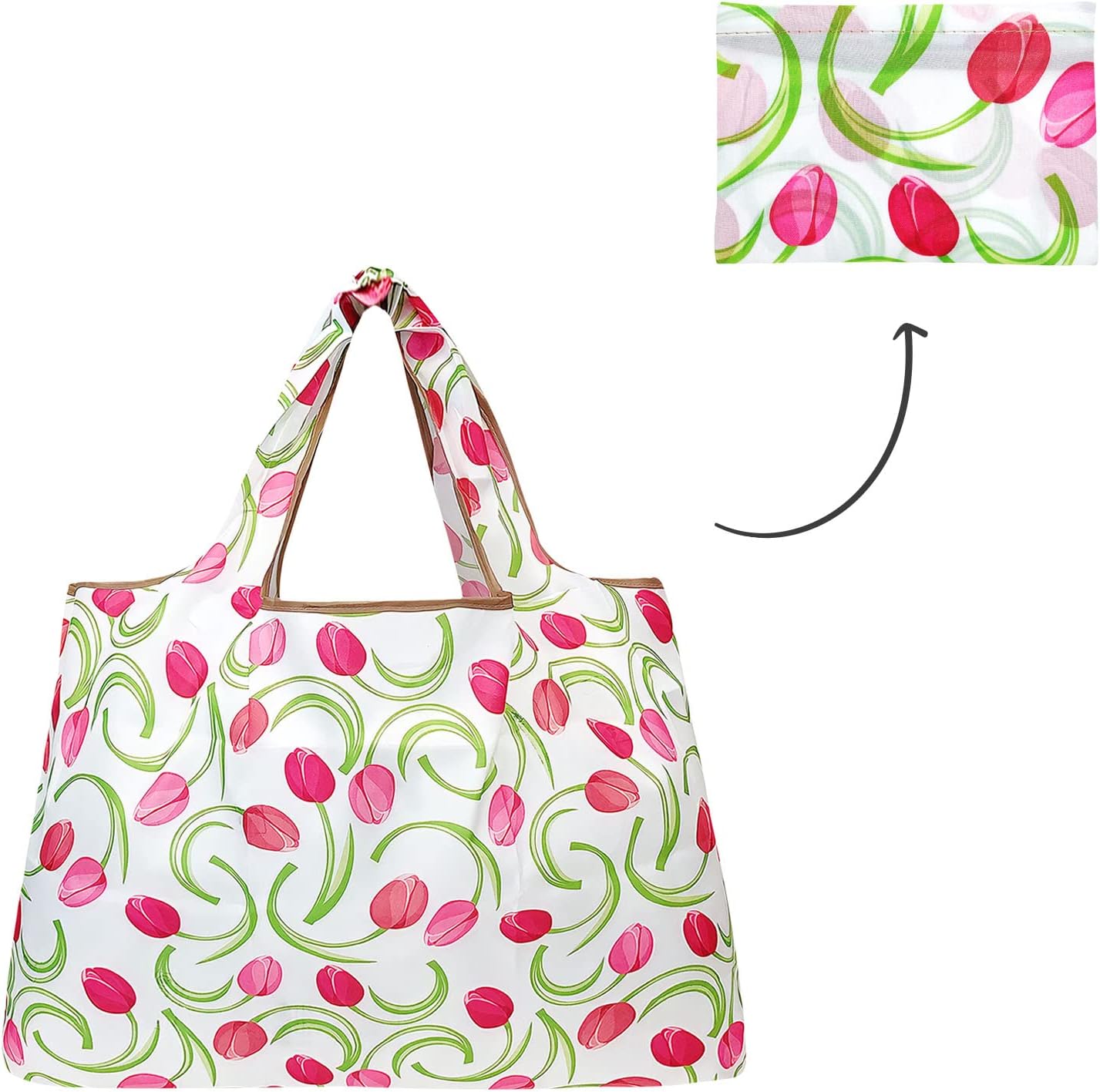 allydrew Large Foldable Tote Nylon Reusable Grocery Bags, Gray Ferns
